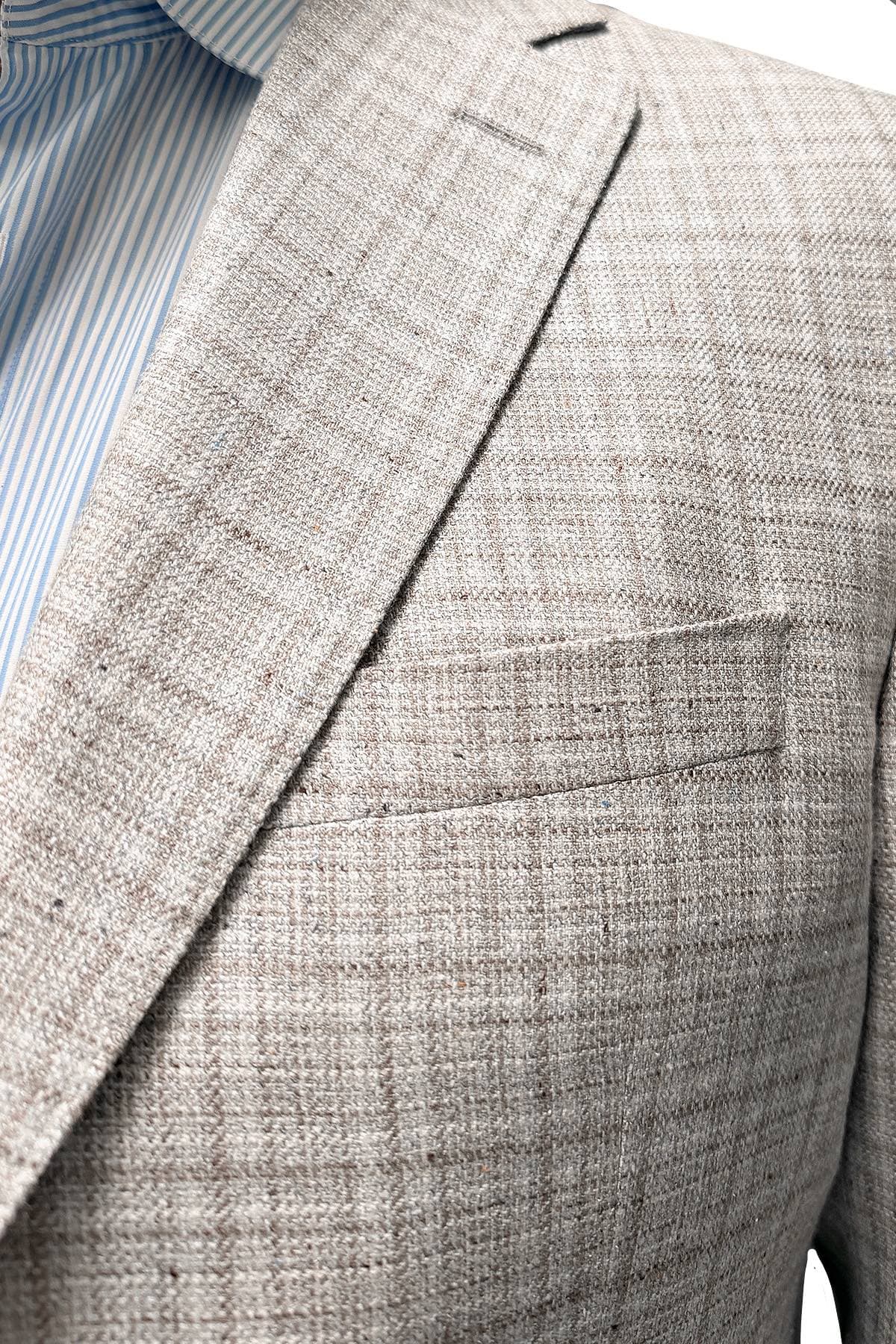 Cream Beige Silk Blend Plaid Blazer | Men's - 1765.0000 - Alternative view 2