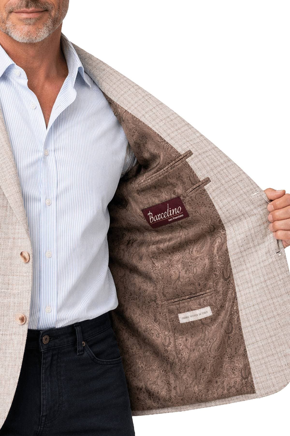 Cream Beige Silk Blend Plaid Blazer | Men's - 1765.0000 - Alternative view 5