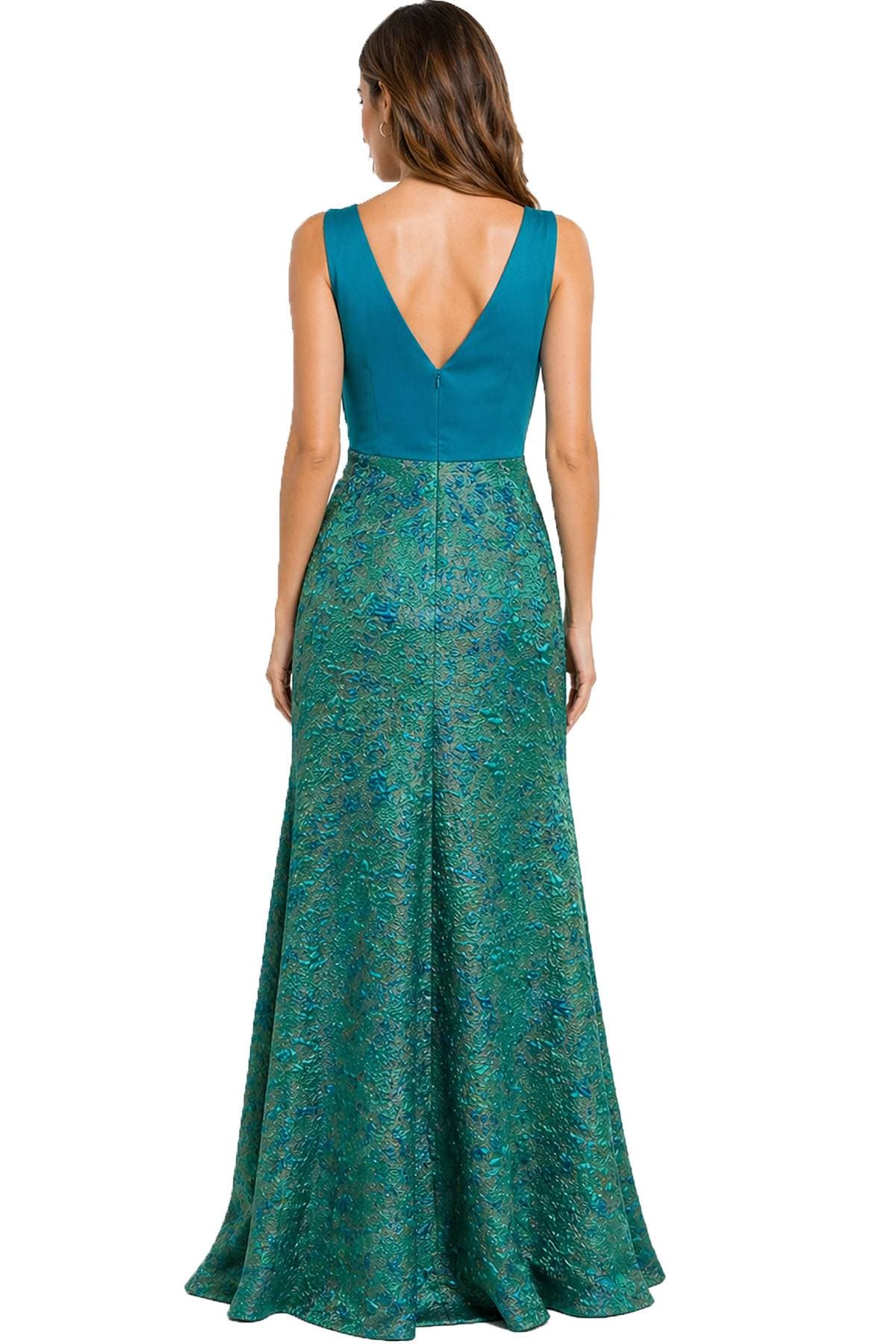 Turquoise Blue Gown With Embellished Waist - 695.0000 - Alternative view 3