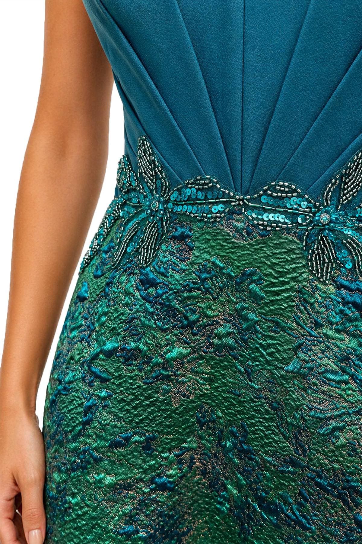 Turquoise Blue Gown With Embellished Waist | Women's - $695.00 - View 5 of 6