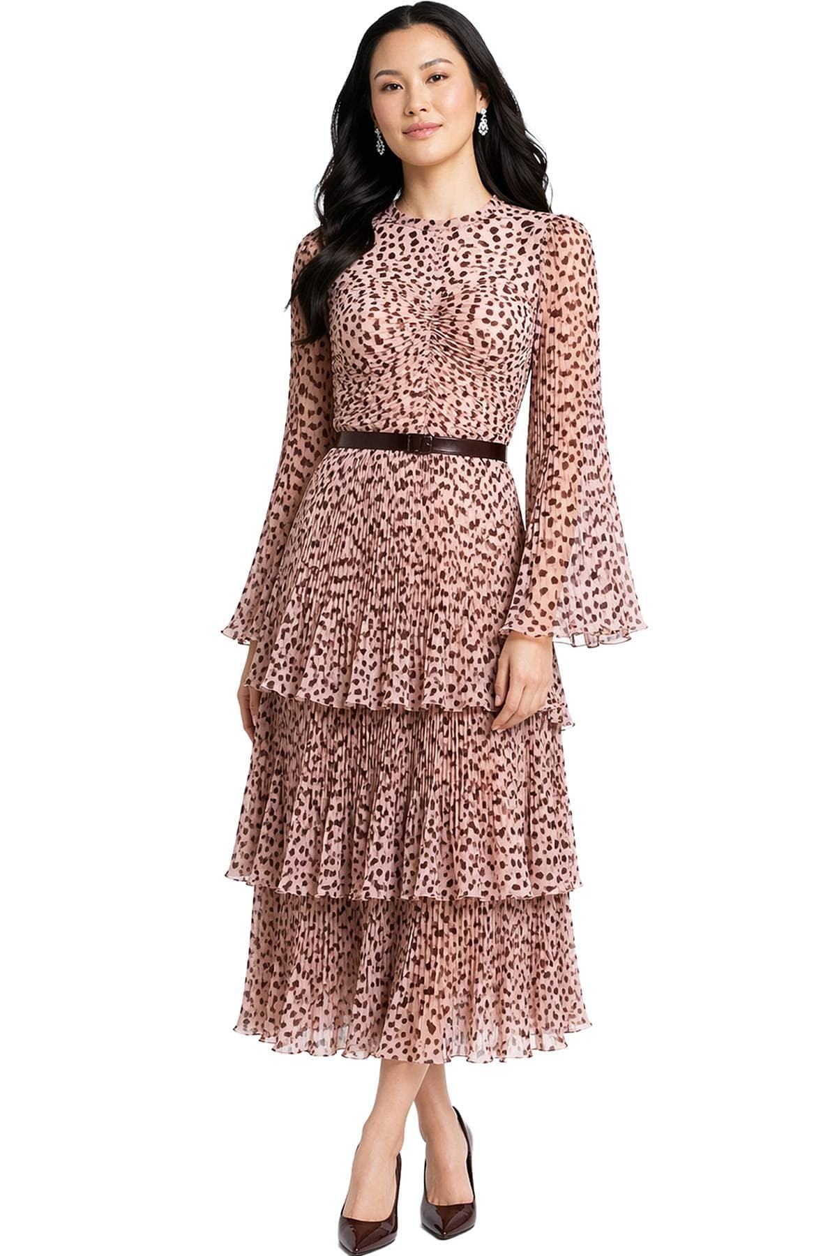 Light Peach Polka Dot Tiered Cocktail Dress | Women's - 695.0000 - Main product view