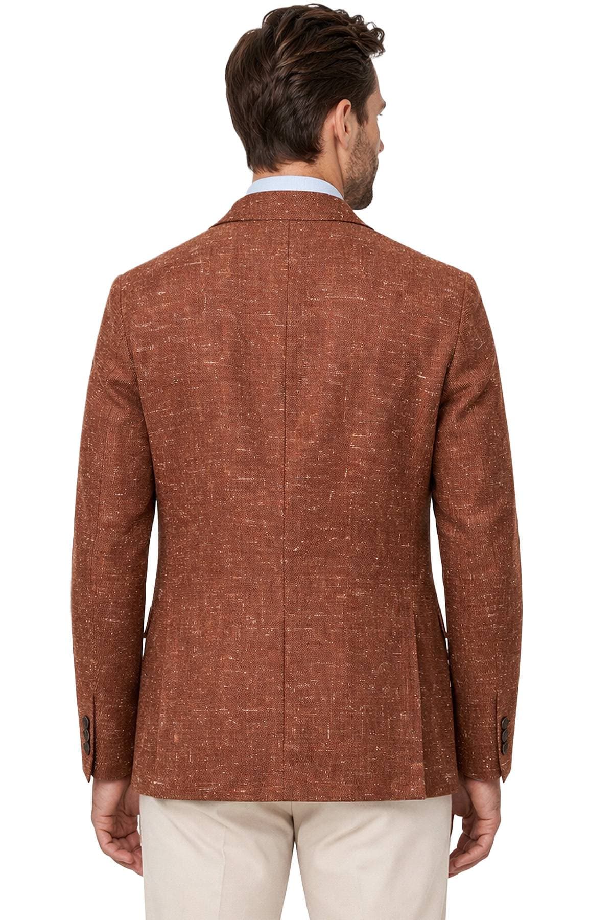 Brown Cinnamon Silk Blend Basket weave Jacket – Textured Modern Fit - $1,675.00 - View 3 of 4