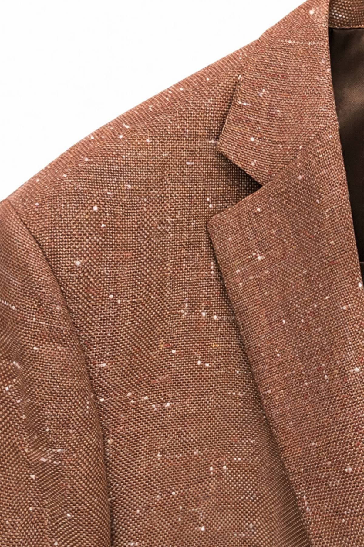 Brown Cinnamon Silk Blend Basket weave Jacket – Textured Modern Fit -  - Alternative view 2