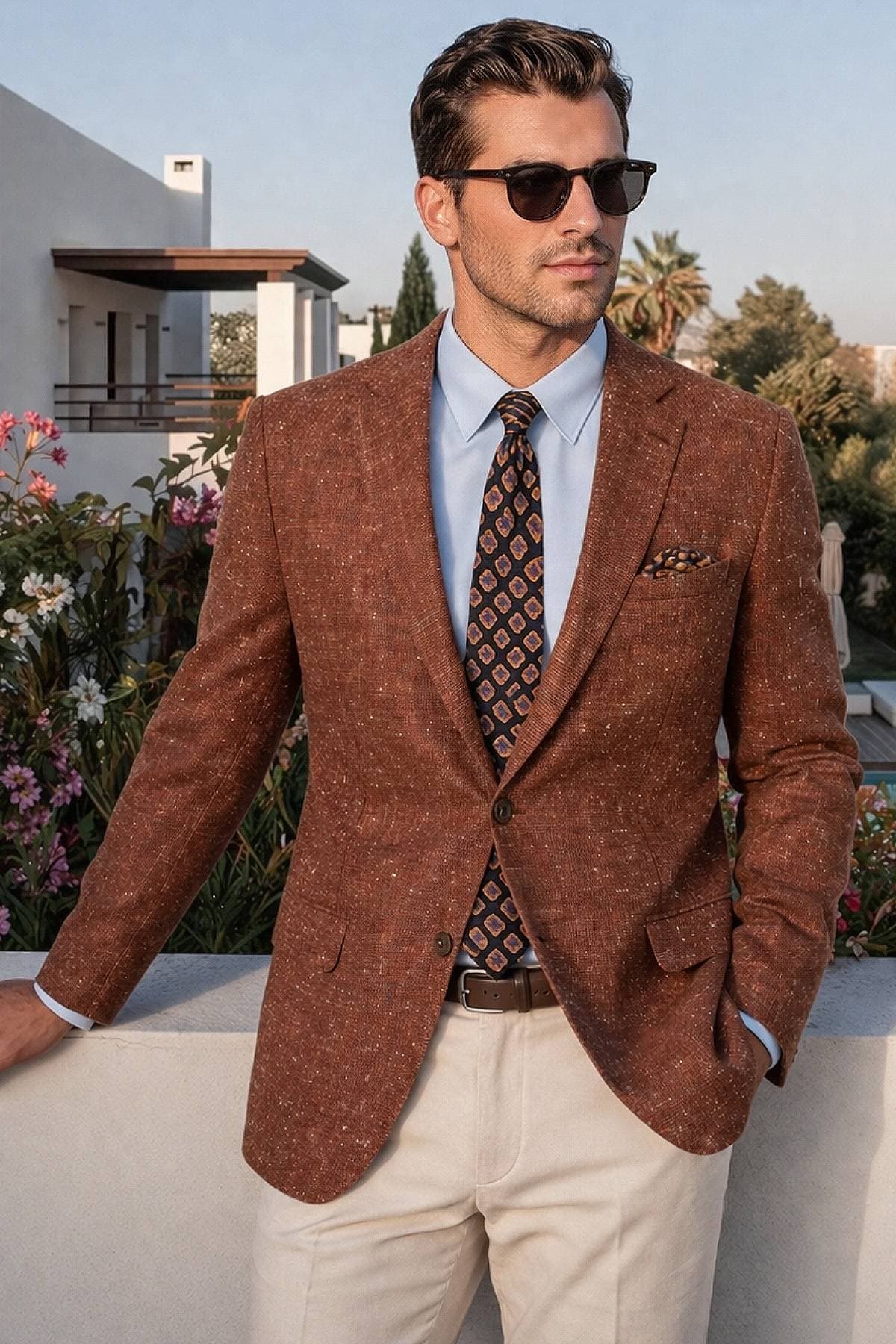 Brown Cinnamon Silk Blend Basket weave Jacket – Textured Modern Fit - $1,675.00 - View 4 of 4