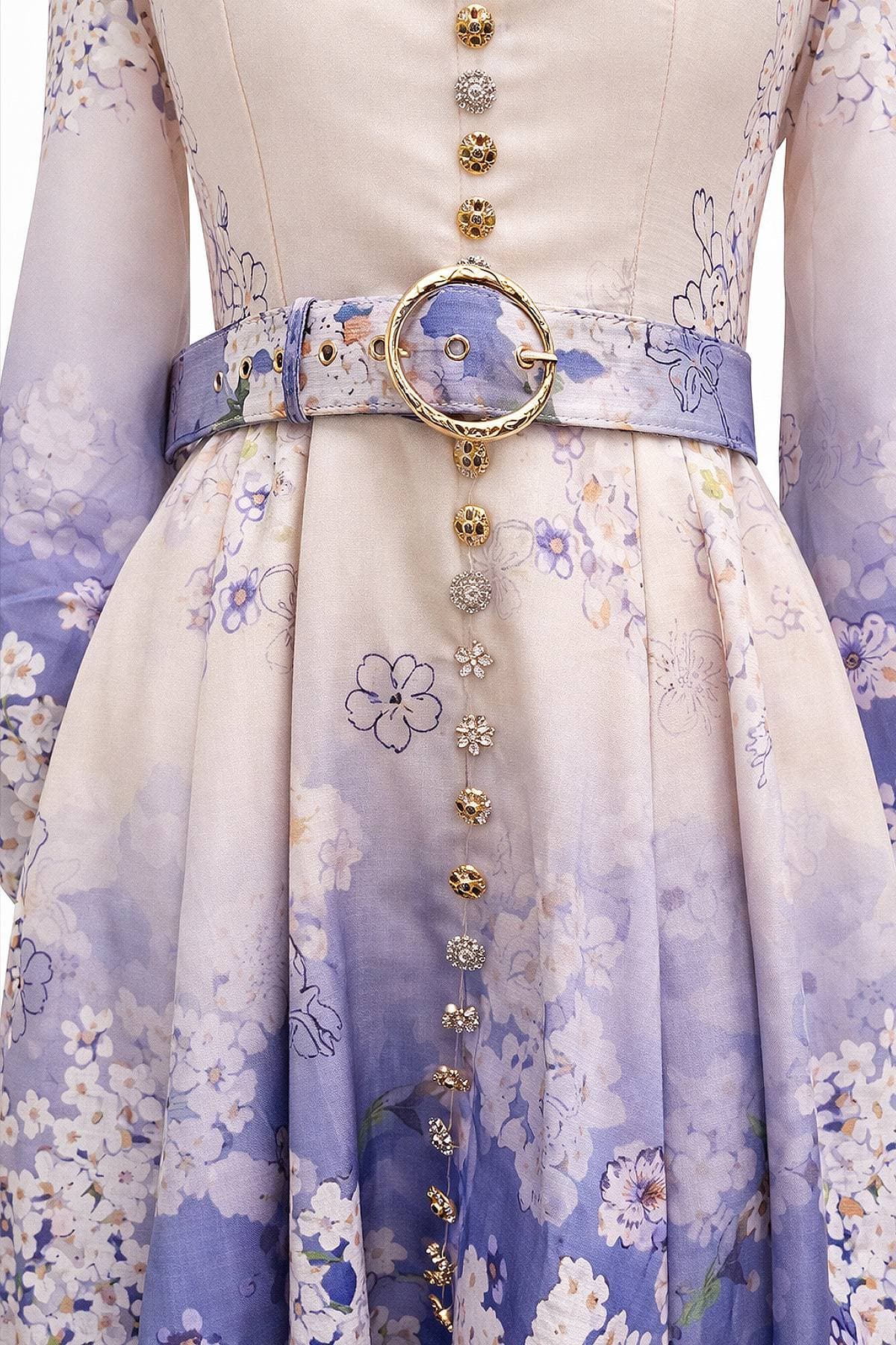 Ombre Botanical Midi Dress with Jewel Button Detail - $465.00 - View 4 of 5