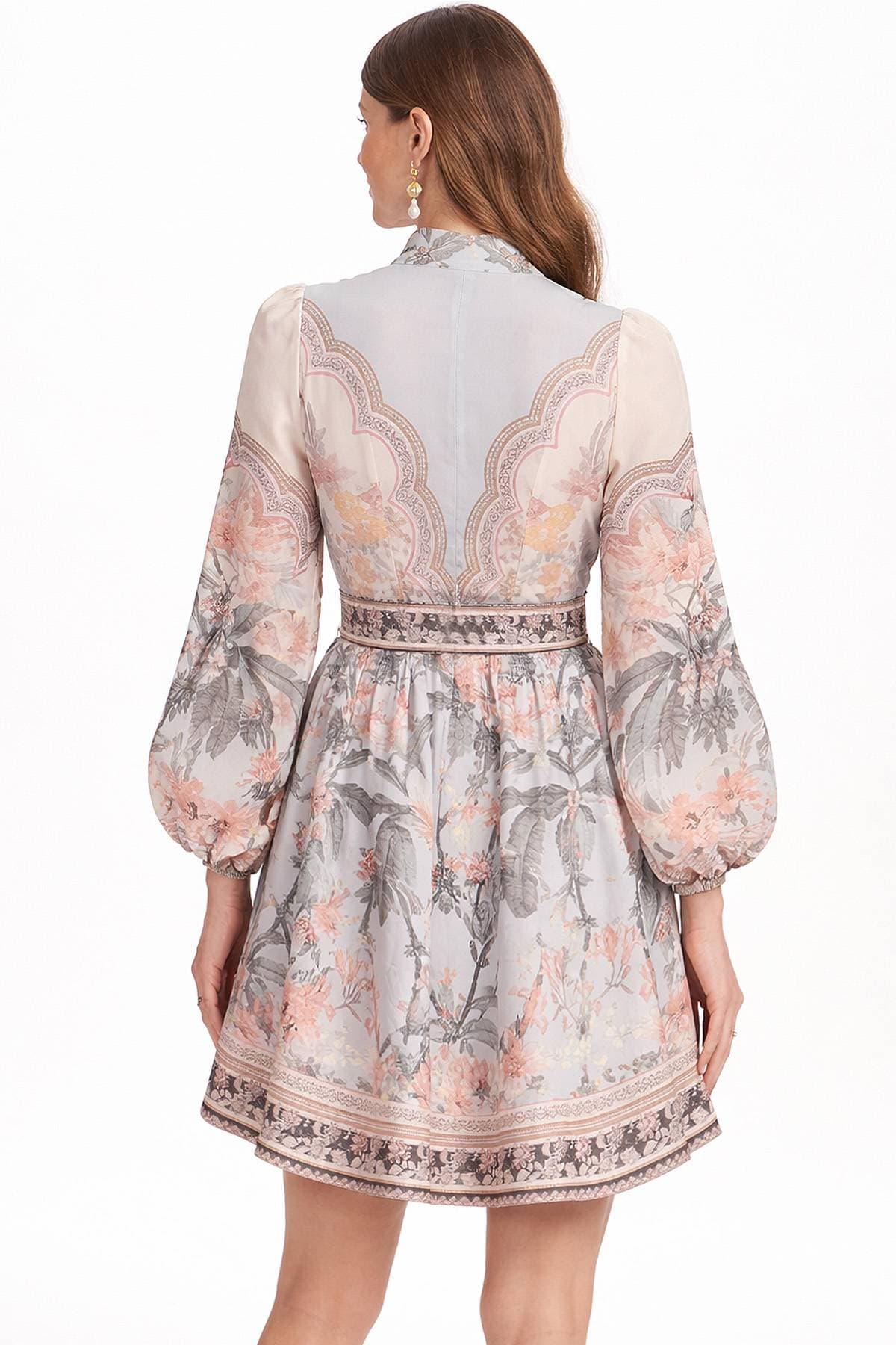 Pastel Ornate Botanical High-Neck Midi Dress | Women's -  - Alternative view 3