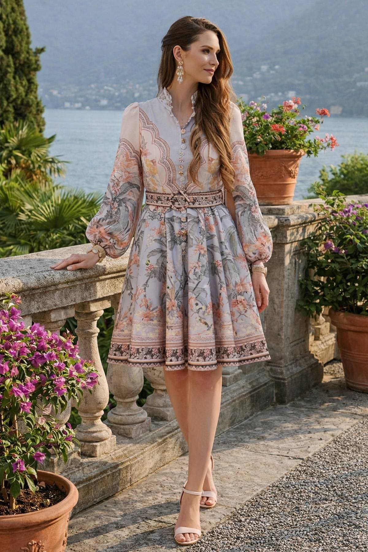 Pastel Ornate Botanical High-Neck Midi Dress | Women's -  - Alternative view 2