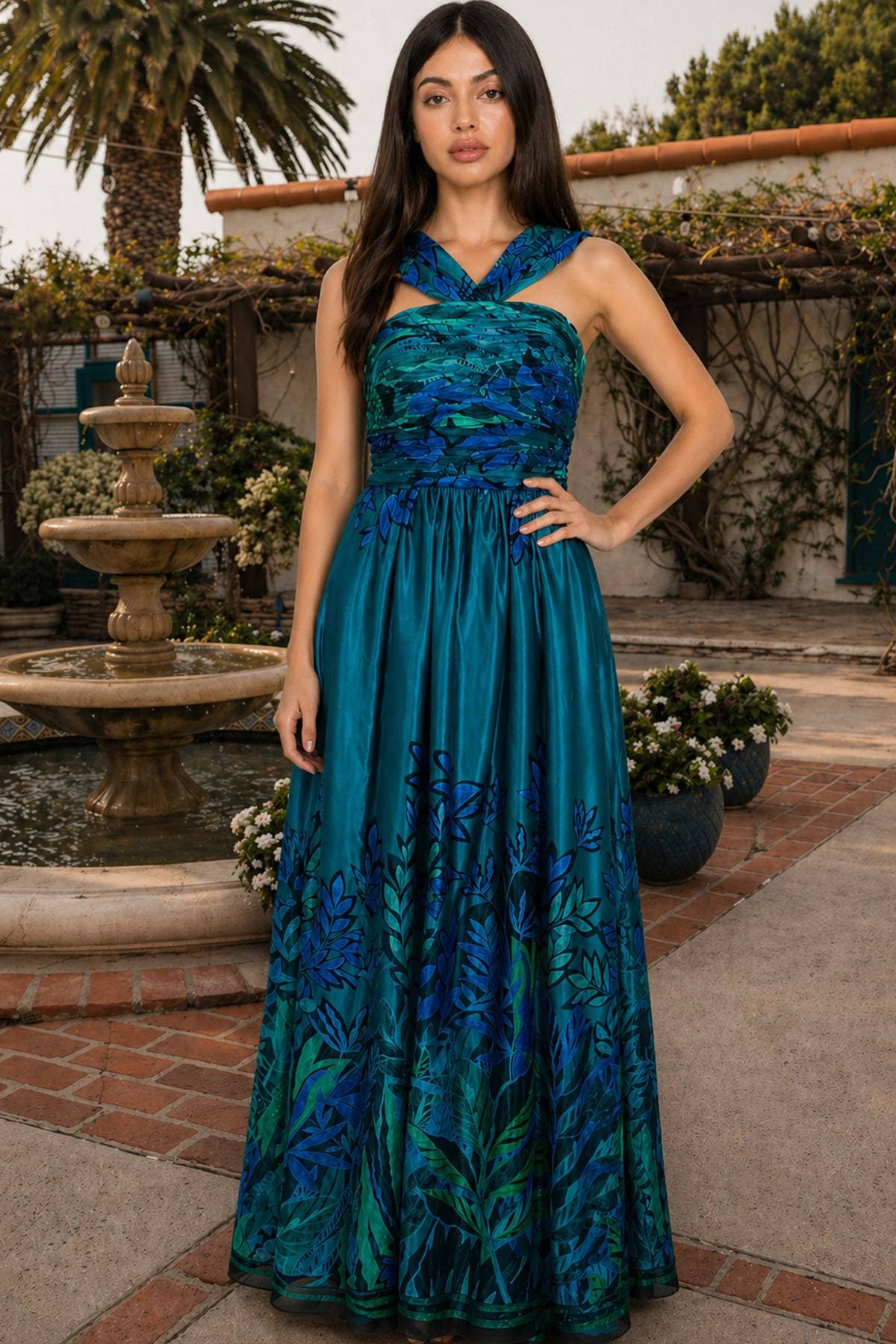 Teal Multi Placement Print Gown - $595.00 - View 5 of 5