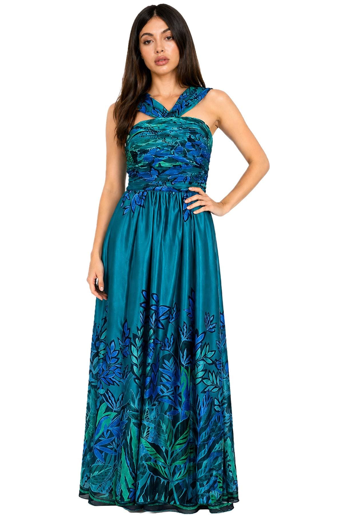 Teal Multi Placement Print Gown -  - Main product view