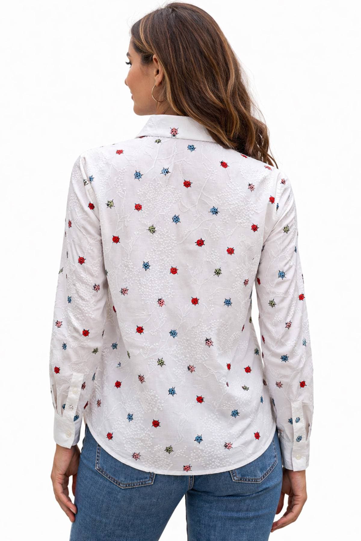 Italian White Cotton Ladybug Blouse -  - Alternative view 2
