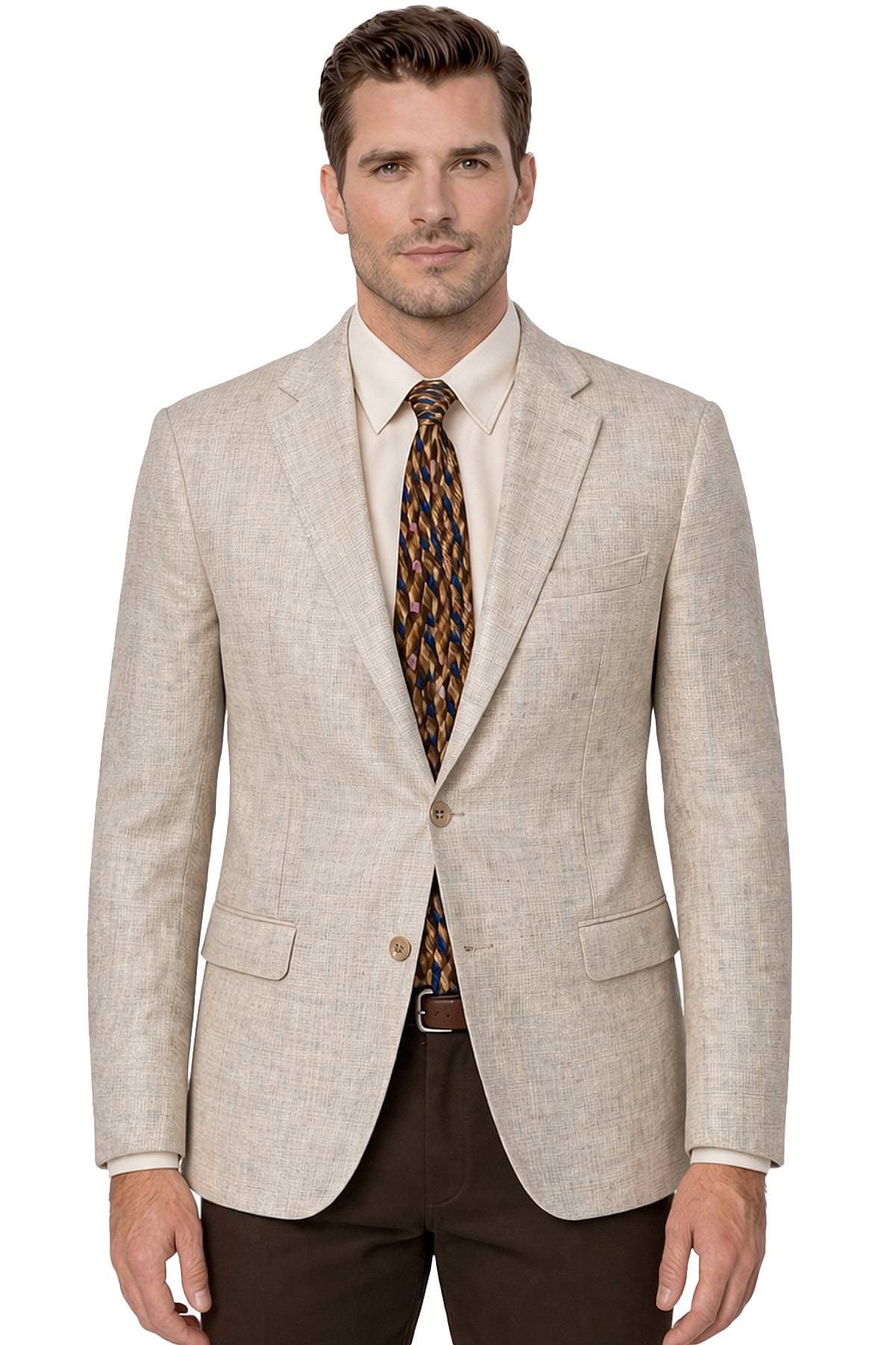 Beige Blue Silk Jacket -  - Main product view