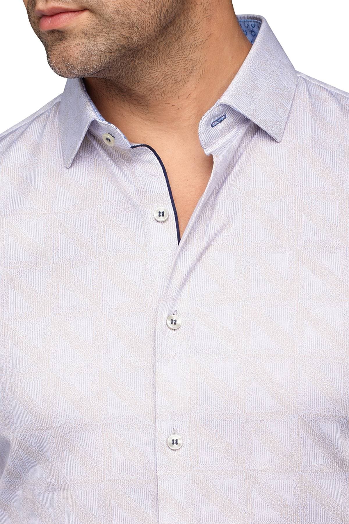 Sand Beige Jacquard Stretch Shirt | Men's - 225.0000 - Alternative view 2
