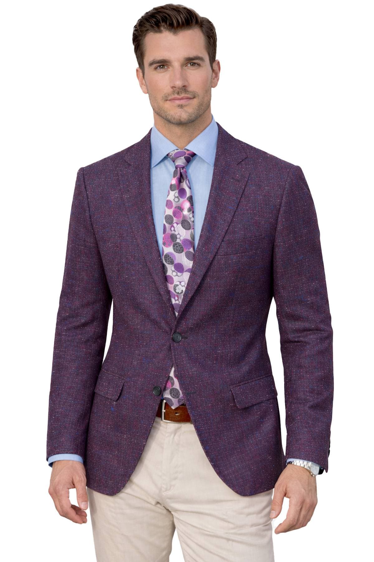 Purple Silk-Blend Basket weave Blazer -  - Main product view