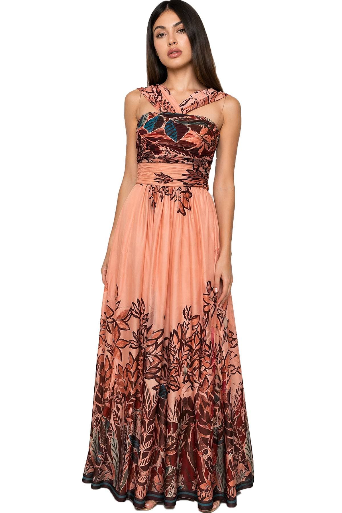 Peach Orange Multi Placement Print Gown - 595.0000 - Main product view