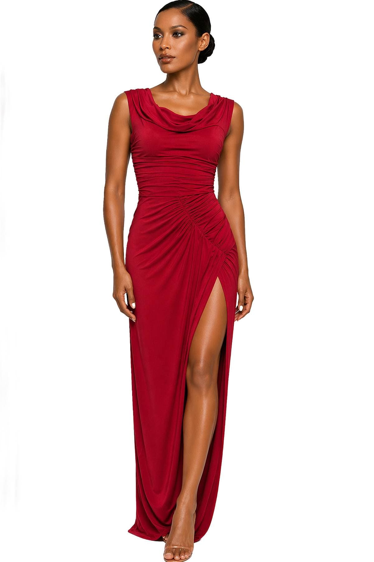 Red Jersey Draped Gown -  - Main product view