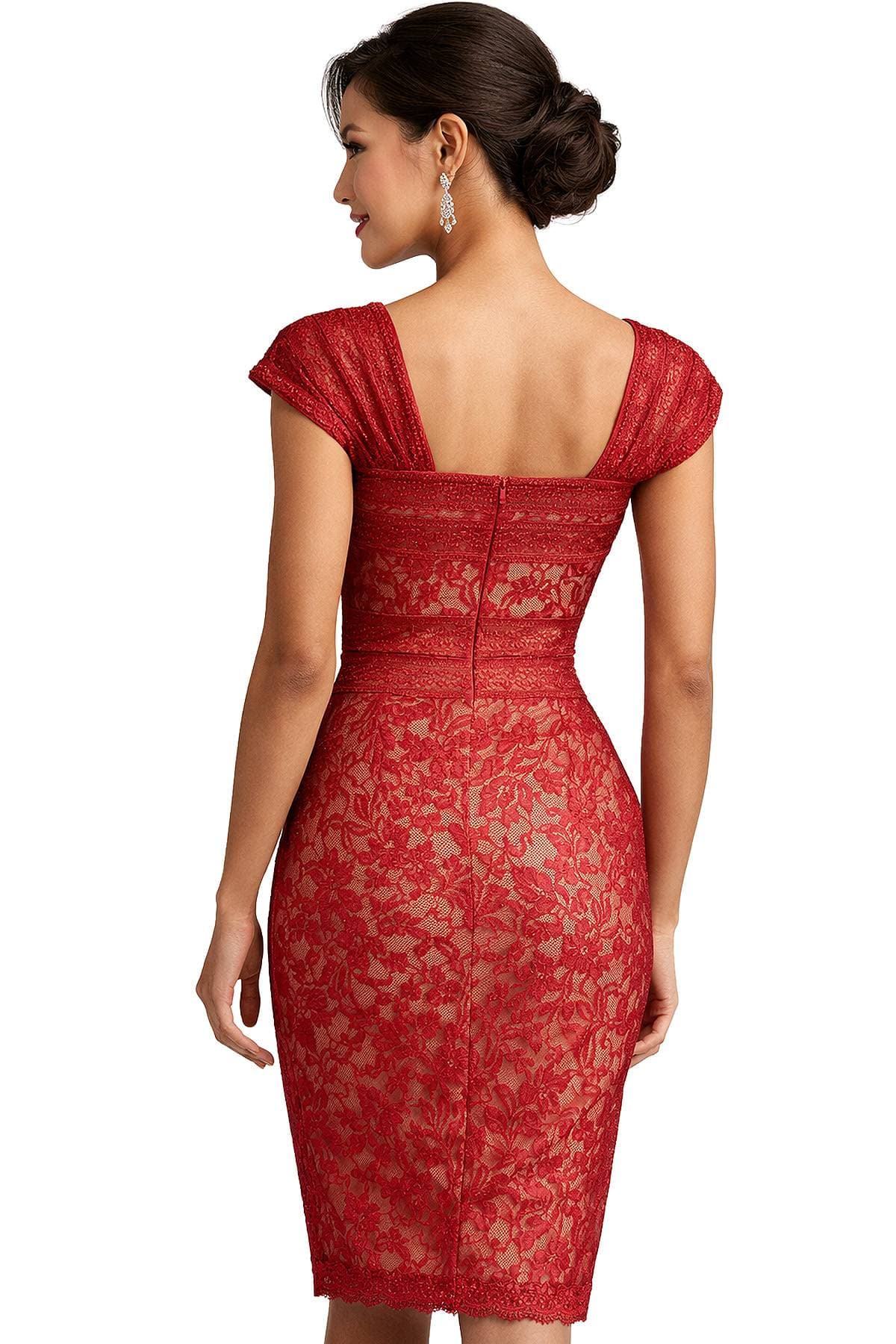 Red Soft Curved Neckline Cocktail Dress - 595.0000 - Alternative view 3