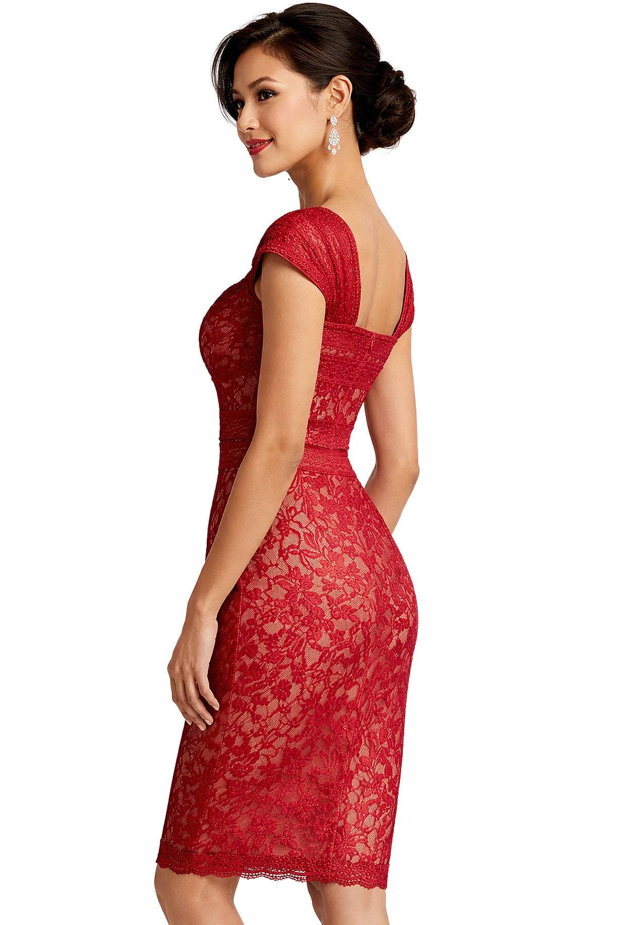 Red Soft Curved Neckline Cocktail Dress - 595.0000 - Alternative view 4