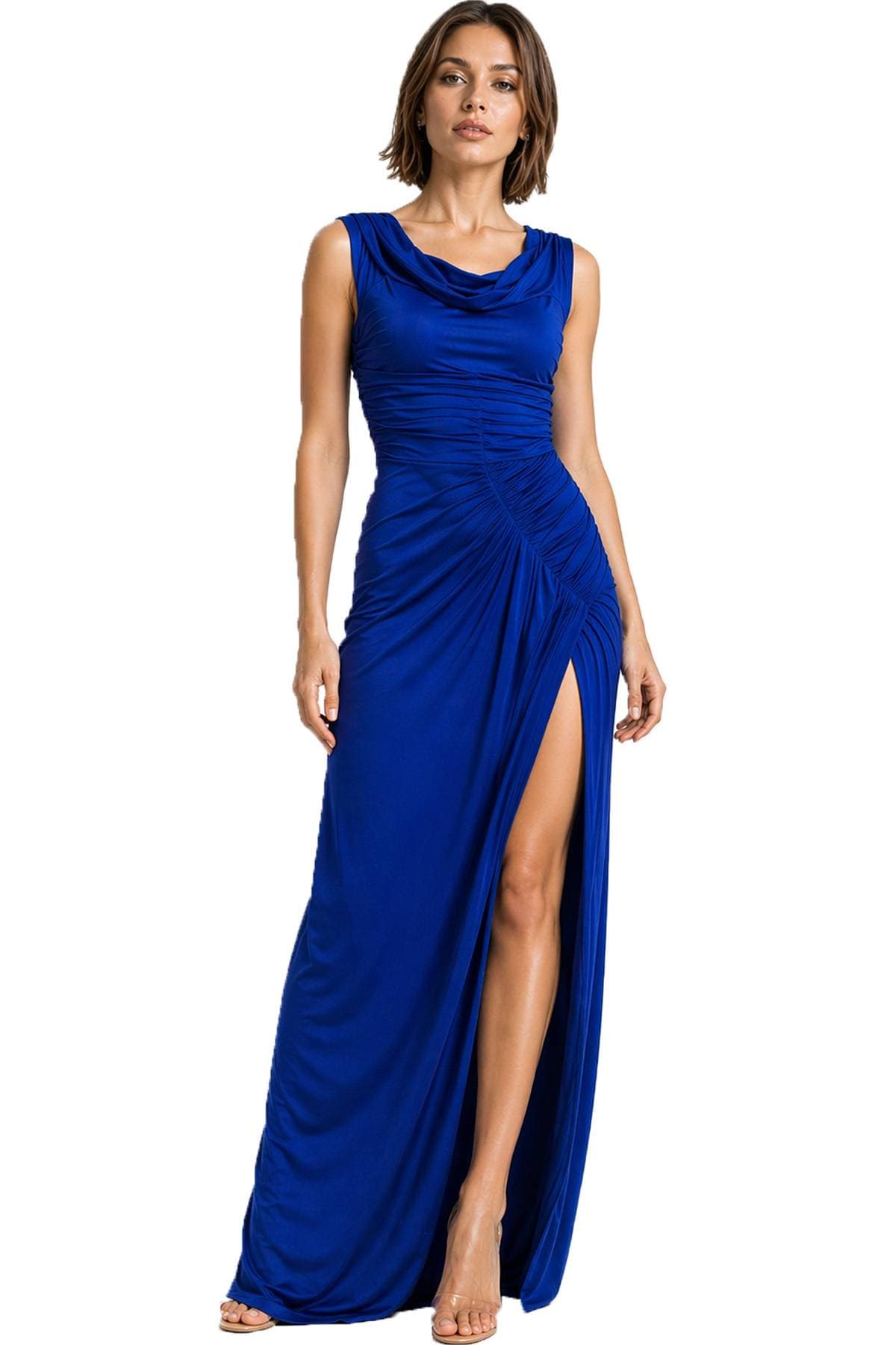 Blue Jersey Draped Gown - 465.0000 - Main product view