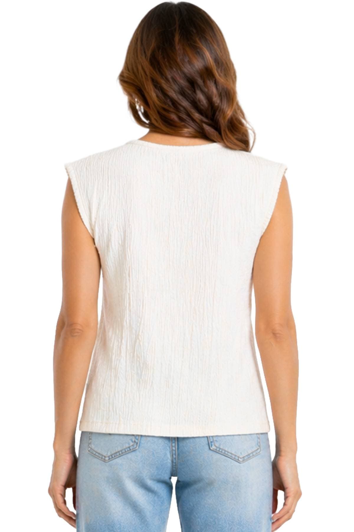 White Jewel Neck Plisse Tank | Women's - 89.0000 - Alternative view 2