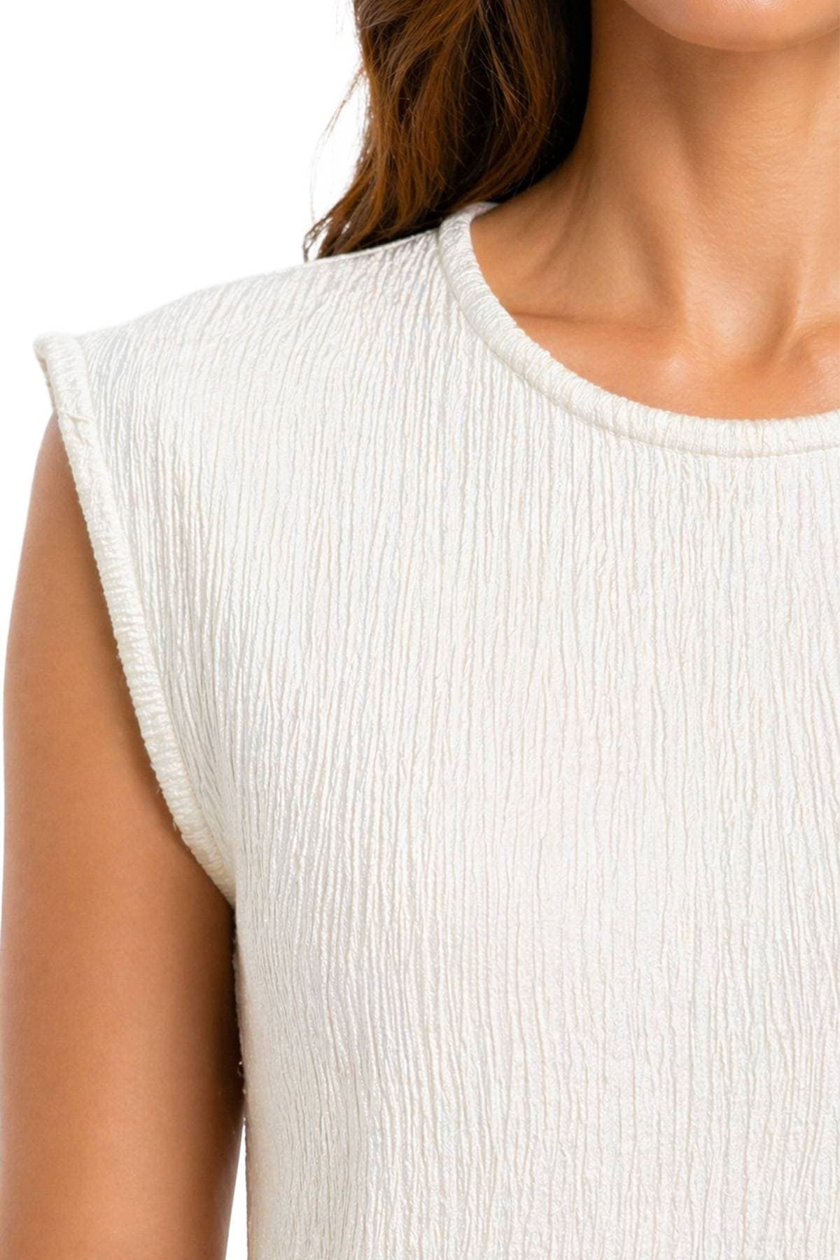 White Jewel Neck Plisse Tank | Women's - 89.0000 - Alternative view 3