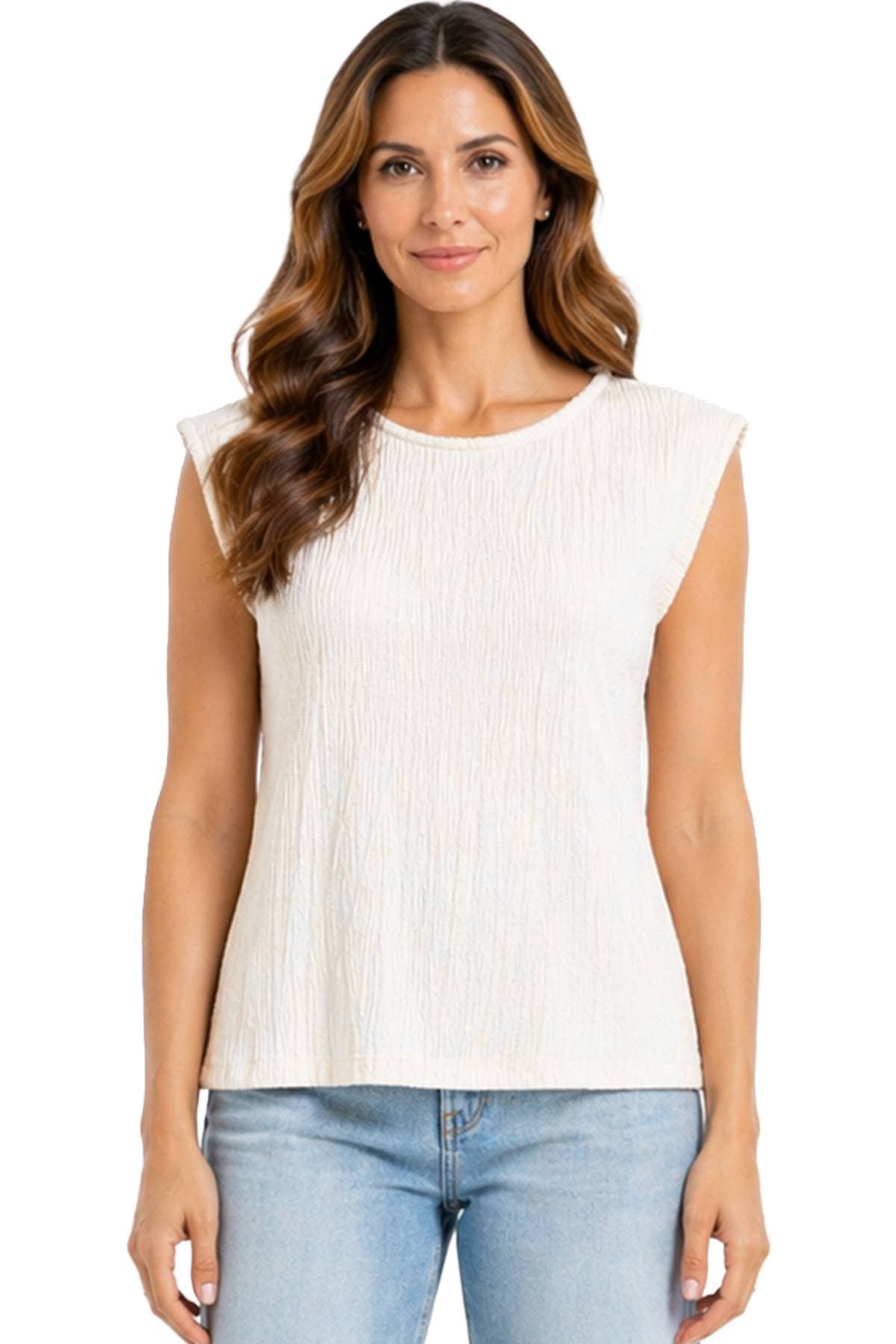 White Jewel Neck Plisse Tank | Women's - 89.0000 - Main product view