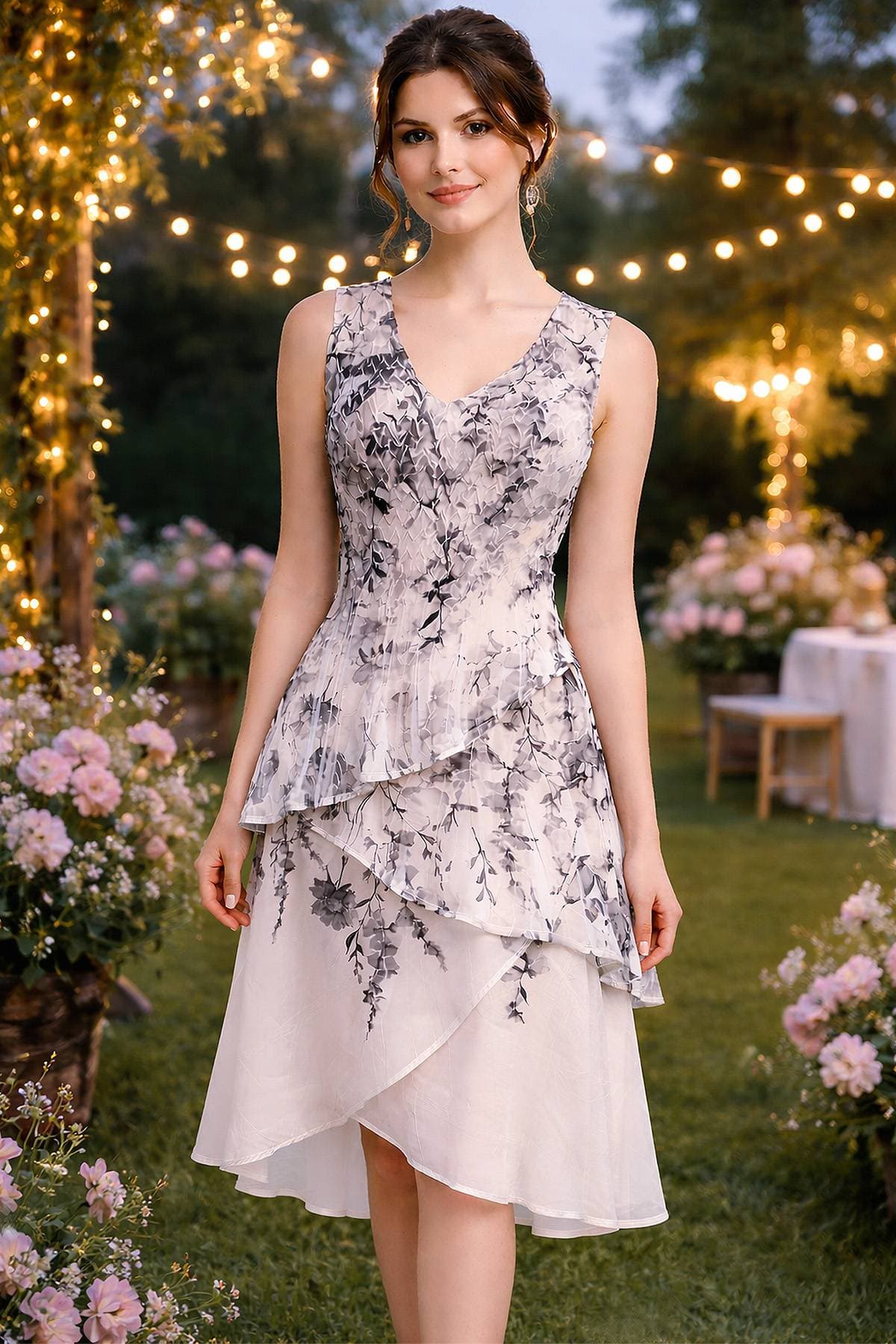 White Layered Floral Dress - 365.0000 - Alternative view 2