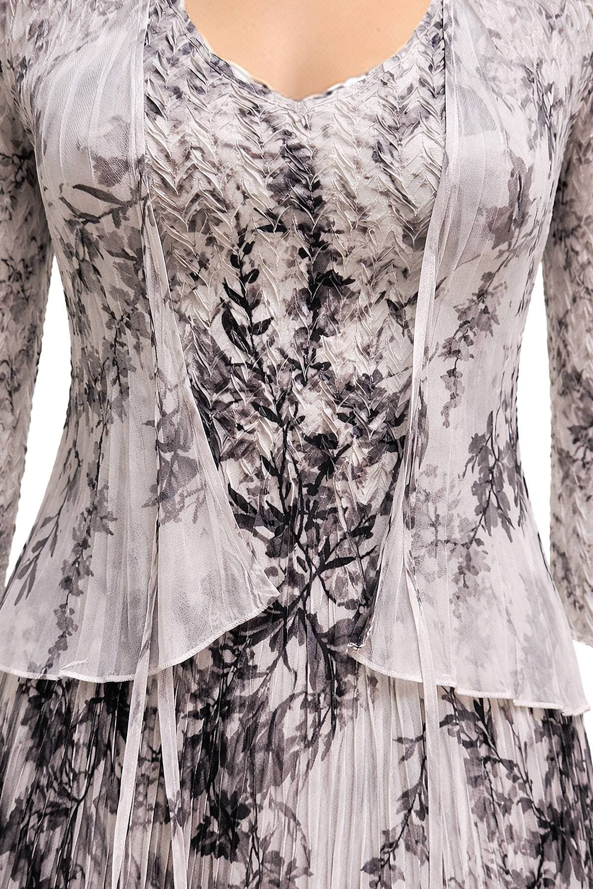Black White 2pc Pleated Floral Print Ensemble Midi Dress - 595.0000 - Alternative view 4