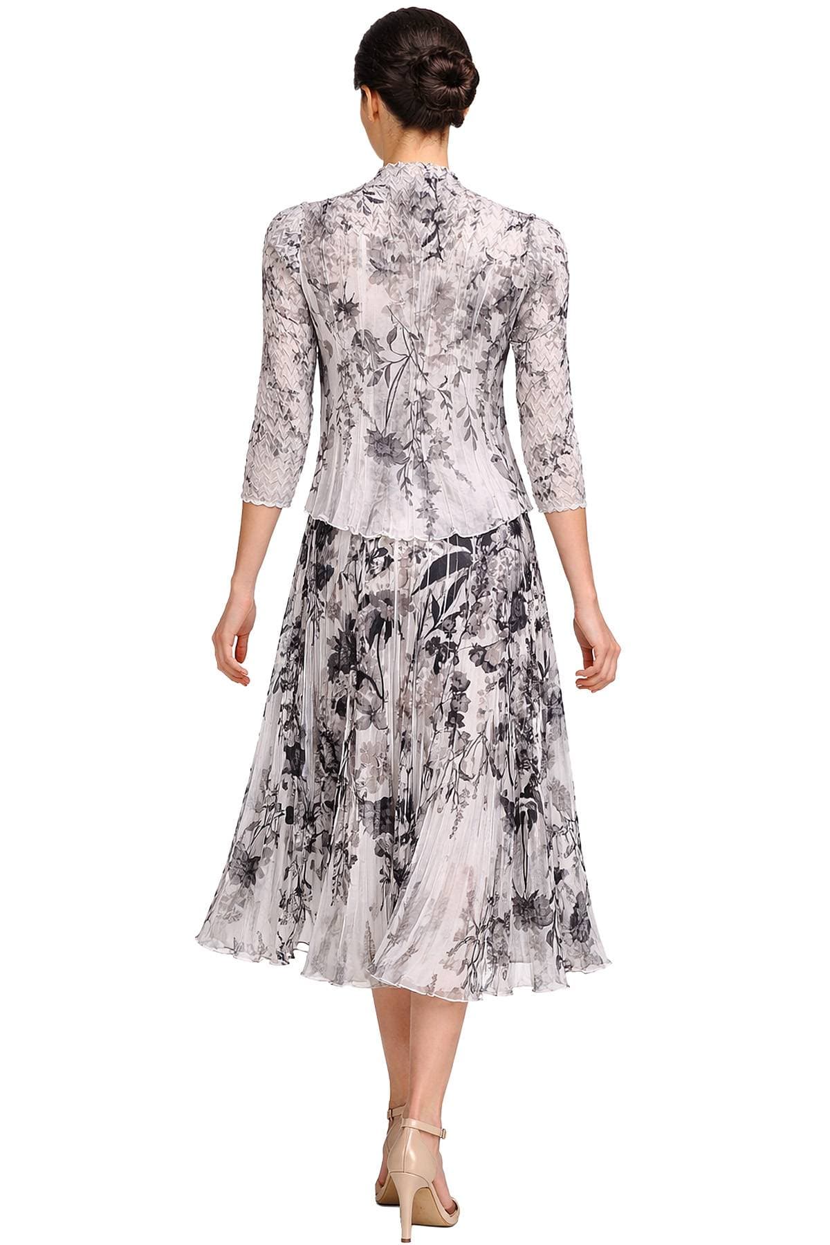 Black White 2pc Pleated Floral Print Ensemble Midi Dress - 595.0000 - Alternative view 3