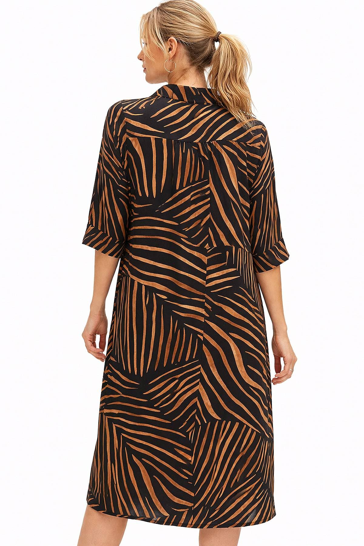 Brown Black Tiger Viscose Shirt Dress - 265.0000 - Alternative view 3
