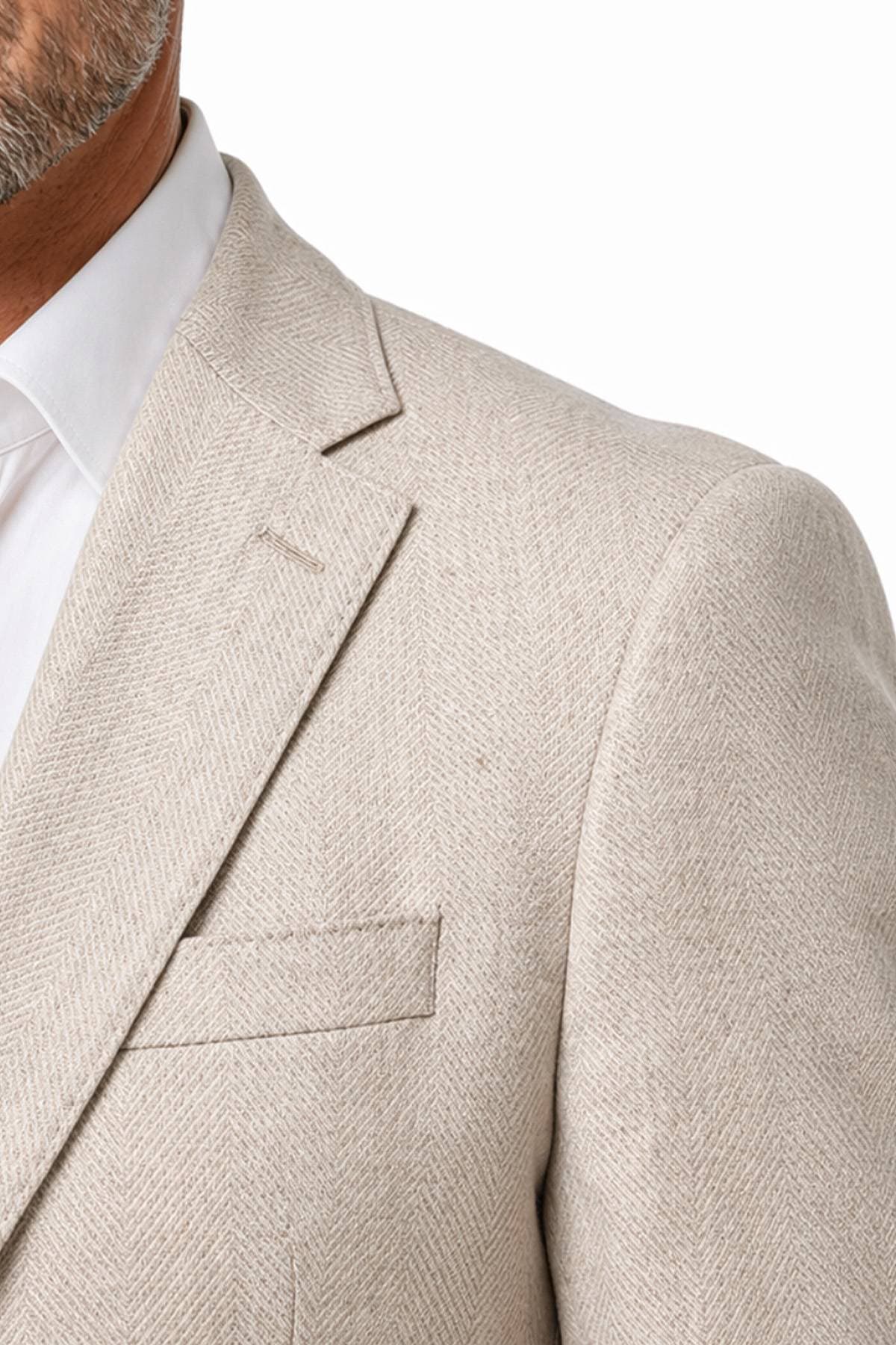 Light Beige Silk Linen Chevron Blazer Jacket | Men's - 1585.0000 - Alternative view 2