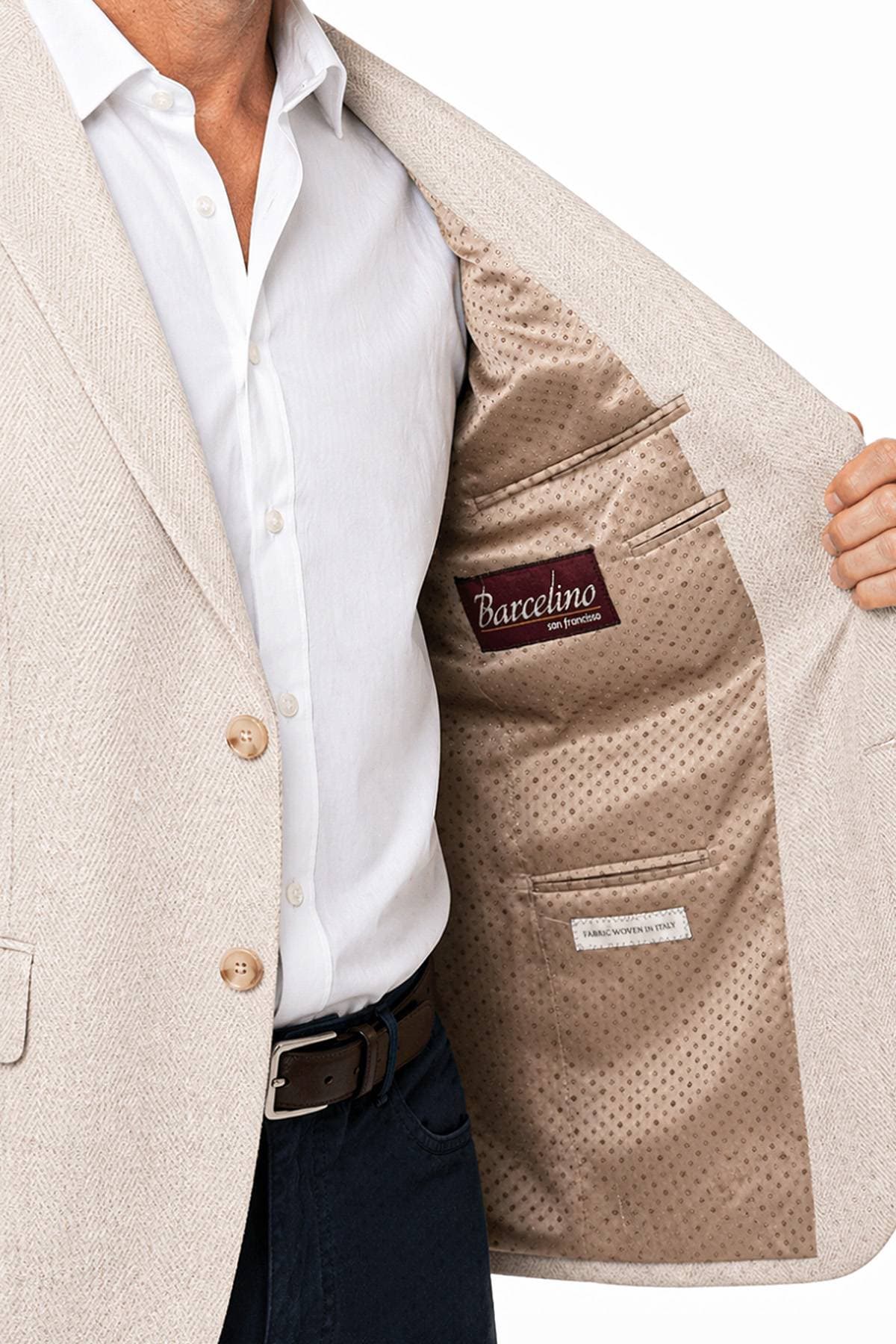 Light Beige Silk Linen Chevron Blazer Jacket | Men's - 1585.0000 - Alternative view 4