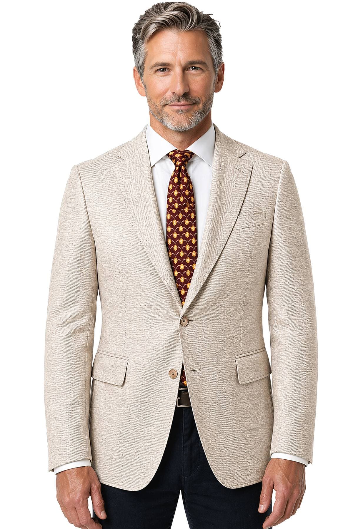 Light Beige Silk/Linen Chevron Blazer Jacket -  - Main product view