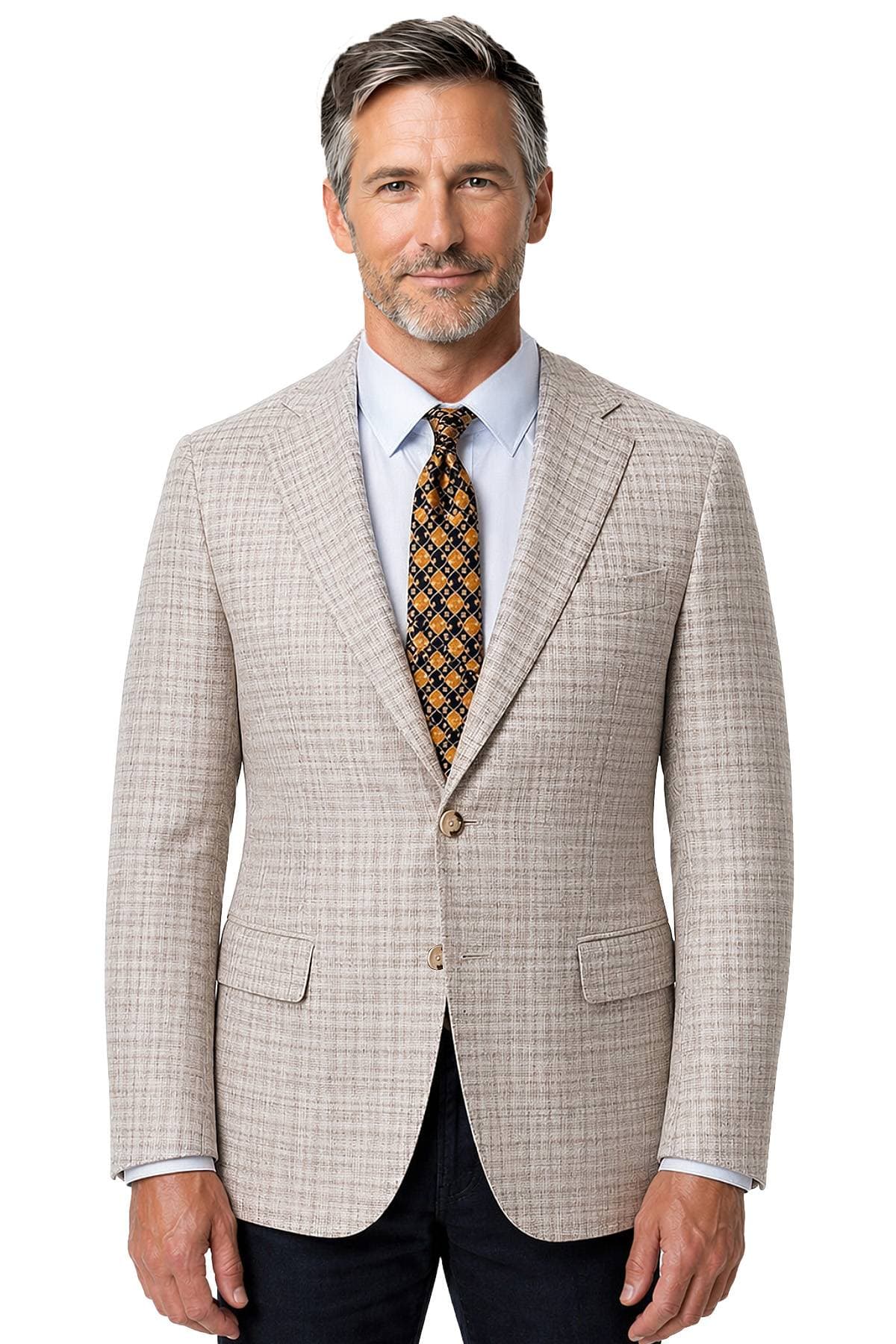 Cream Beige Silk Blend Plaid Blazer | Men's - 1765.0000 - Main product view