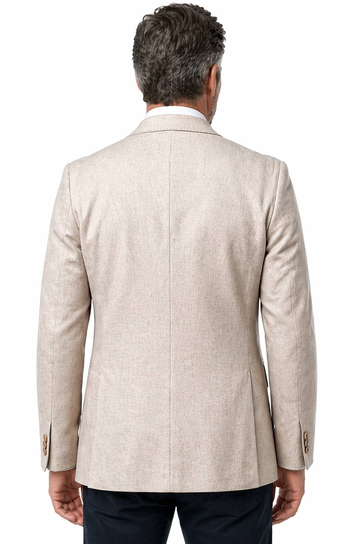 Light Beige Silk Linen Chevron Blazer Jacket | Men's - 1585.0000 - Alternative view 3
