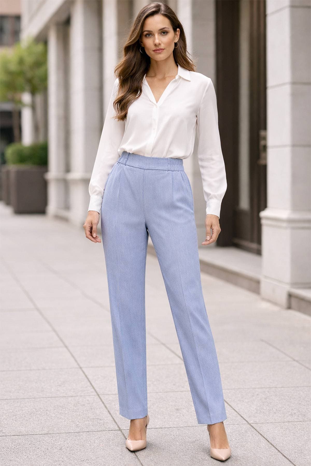 Blue Italian Wool Blend Pant | Women's - 245.0000 - Alternative view 4