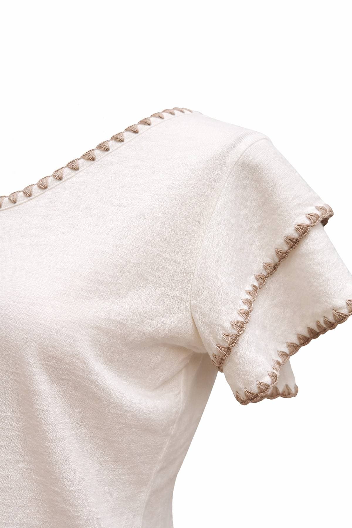 Linen Rayon Beige Top | Women's - $165.00 - View 4 of 4