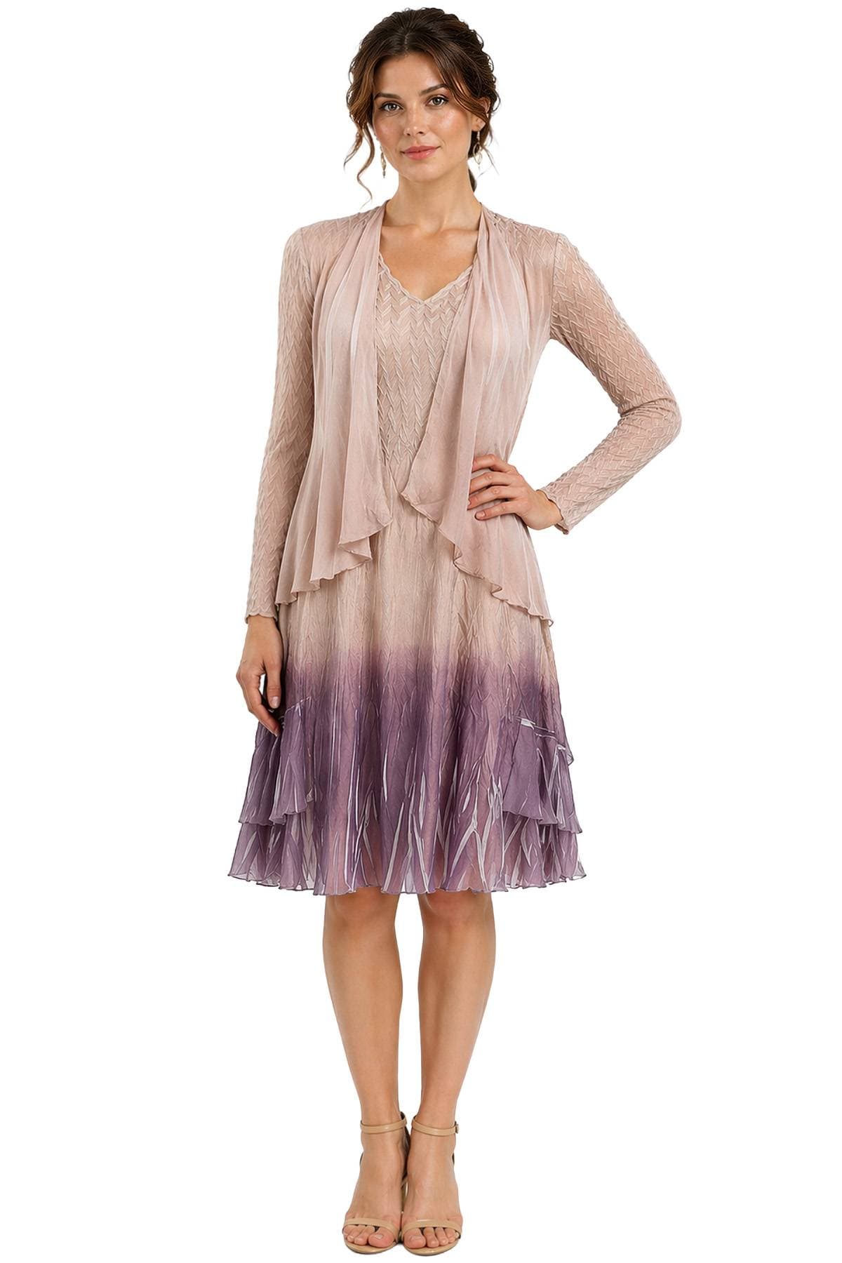 Beige 2pc Pleated Ensemble Midi Dress - 595.0000 - Main product view