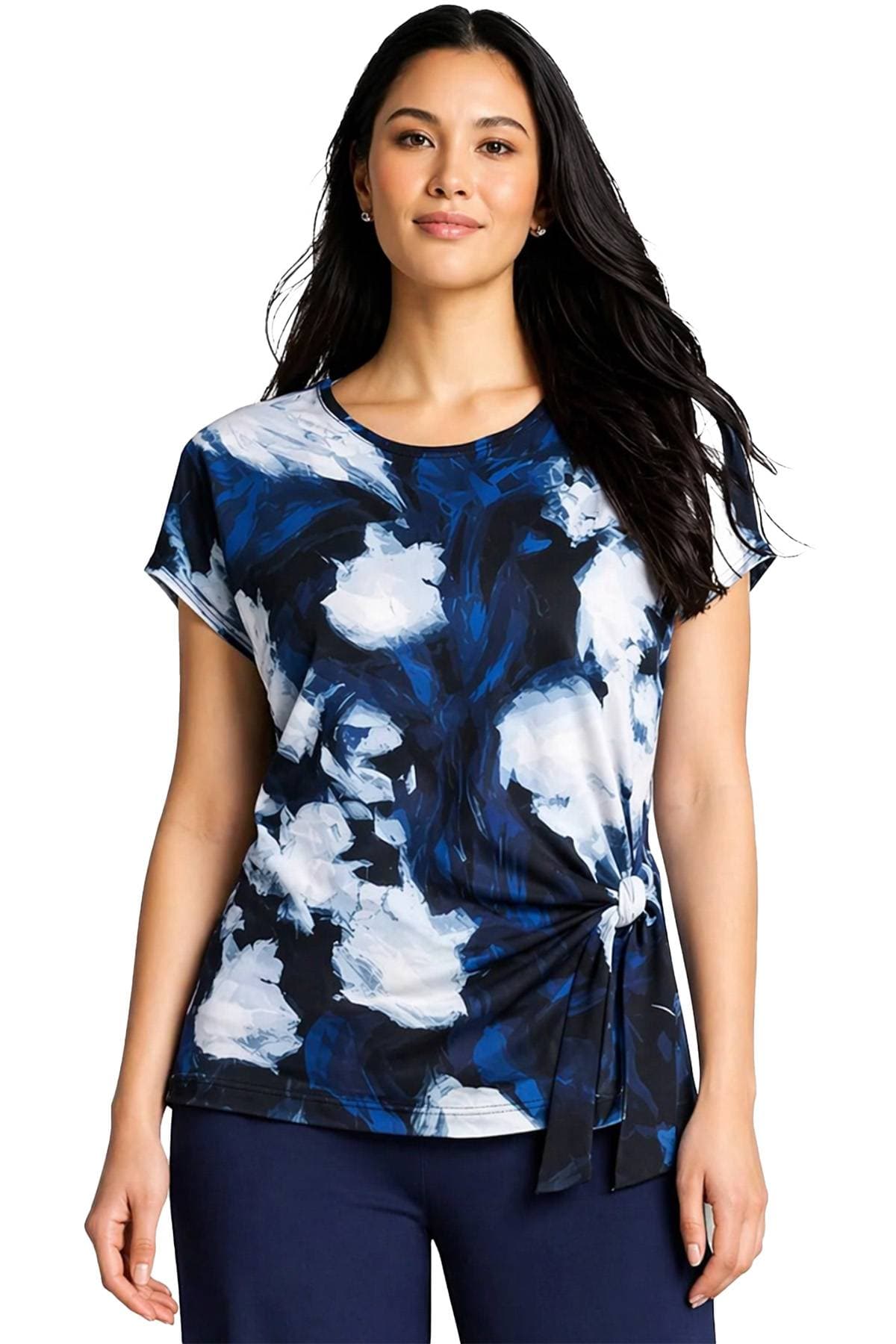 Navy and White Floral Jersey Top -  - Main product view