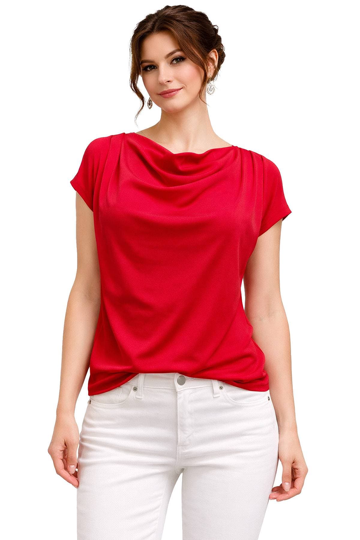 Red Jersey Drape Top -  - Main product view