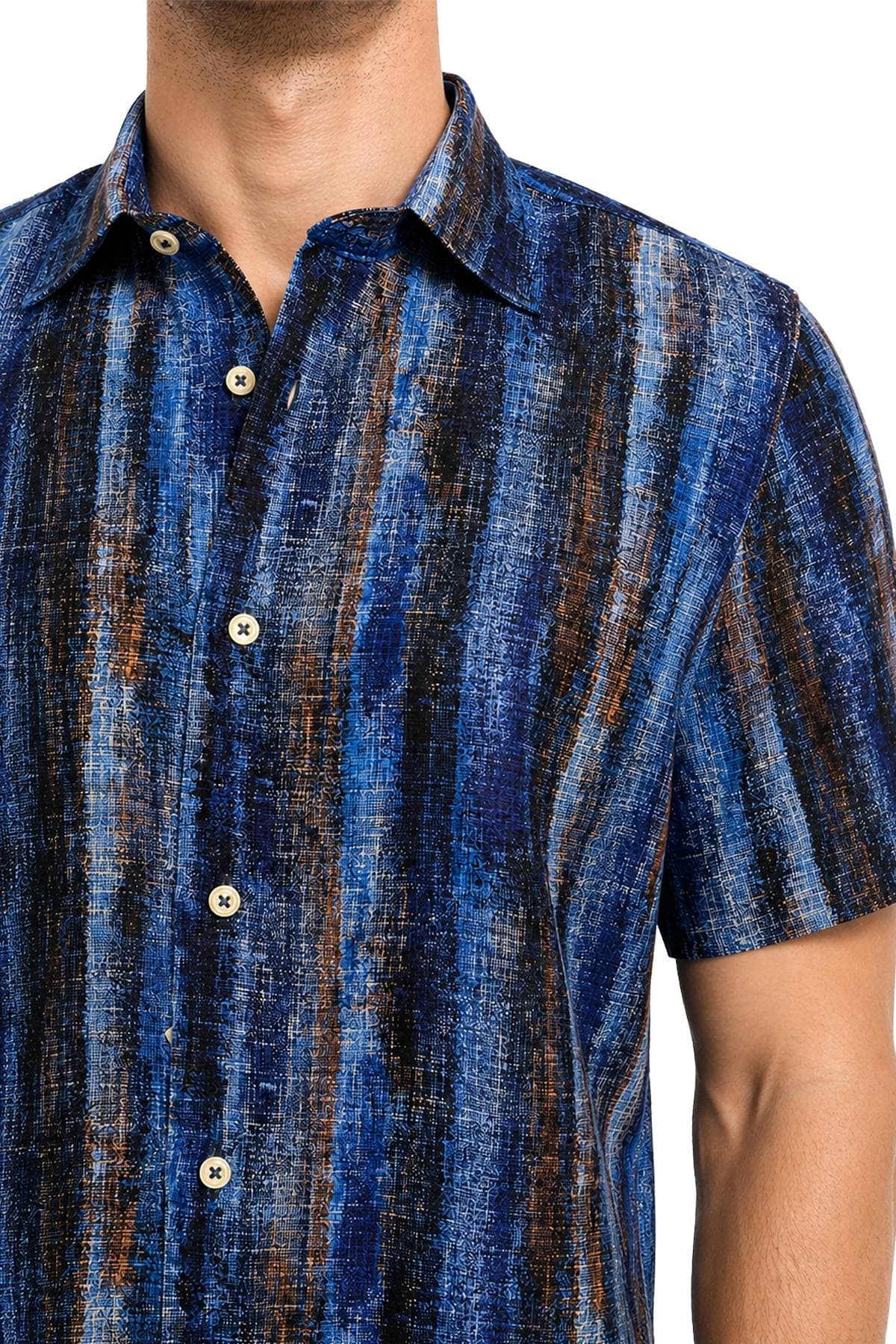Tencel Blue Multi Stripe Button Down | Men's - 178.0000 - Alternative view 3