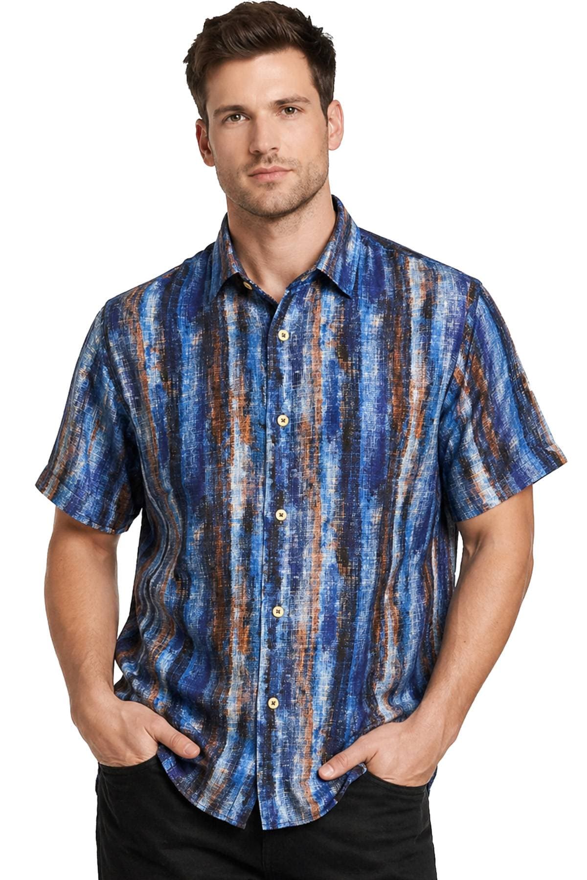 Tencel Blue Multi Stripe Button Down | Men's - 178.0000 - Main product view
