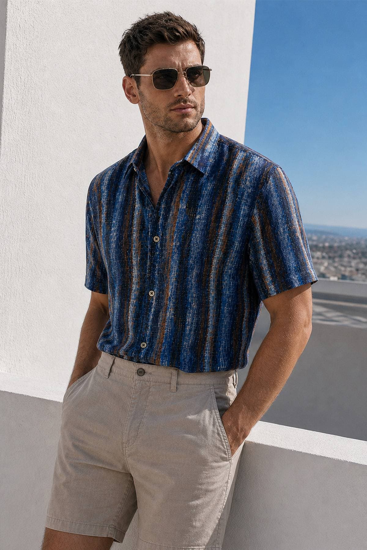 Tencel Blue Multi Stripe Button Down | Men's - 178.0000 - Alternative view 2