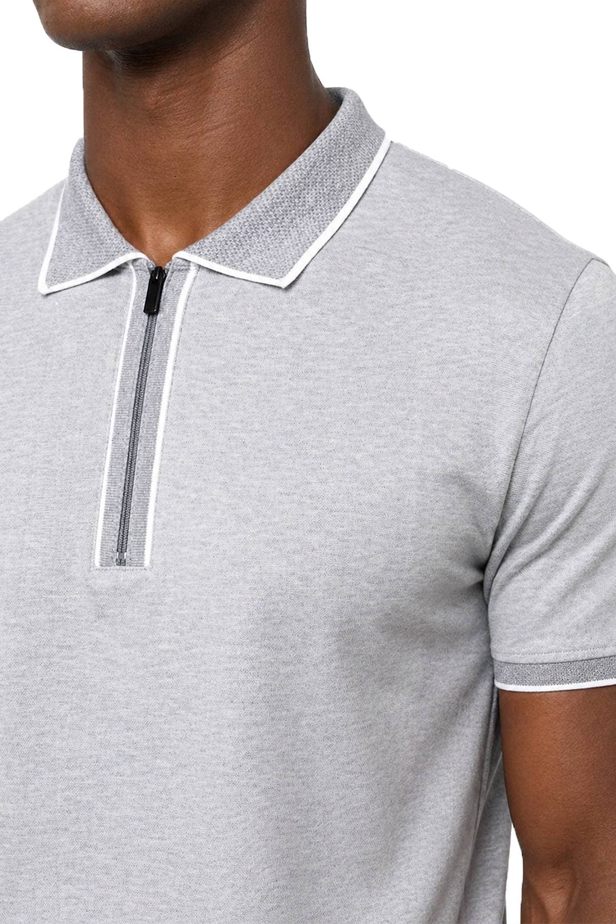 Grey Cotton Zip Polo | Men's - 178.0000 - Alternative view 3