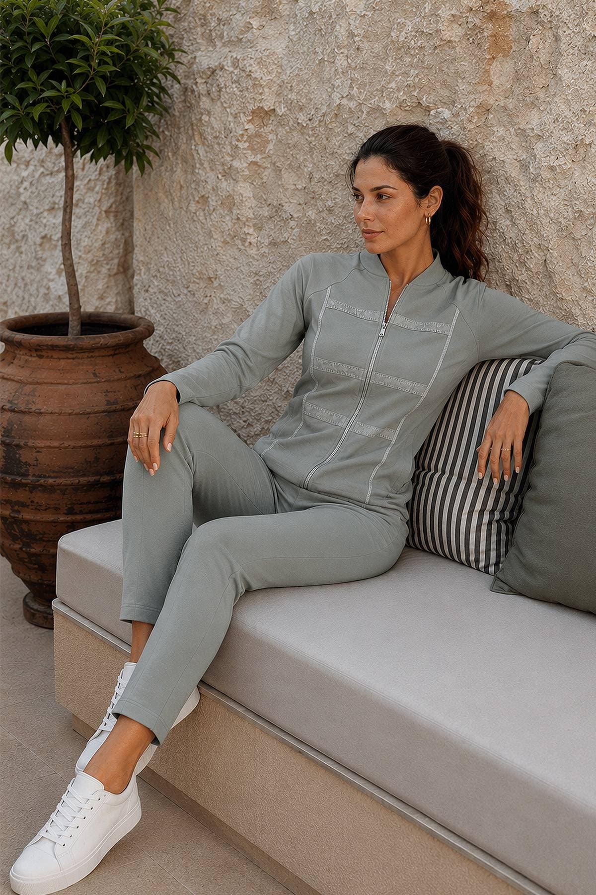 Fog Green Sage Sporty Zip Jacket -  - Alternative view 2
