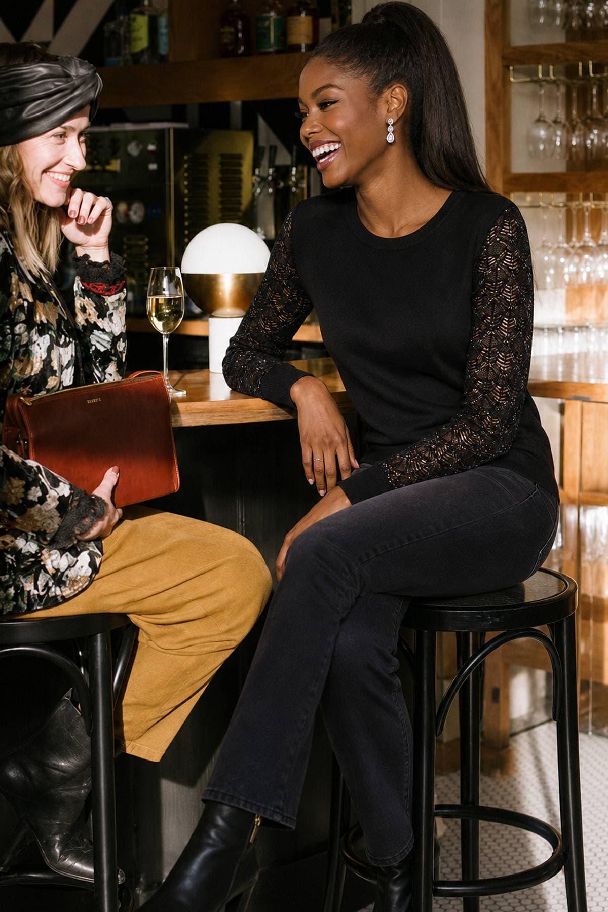 Black Evening Top With Sheer Sleeves | Women's -  - Alternative view 2