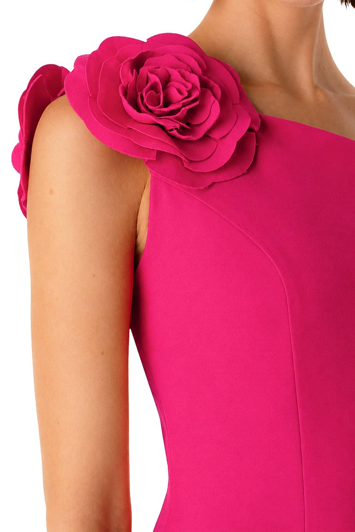 Pink Asymmetrical Shoulder Cocktail Dress with Rosette | Women's - $395.00 - View 3 of 5