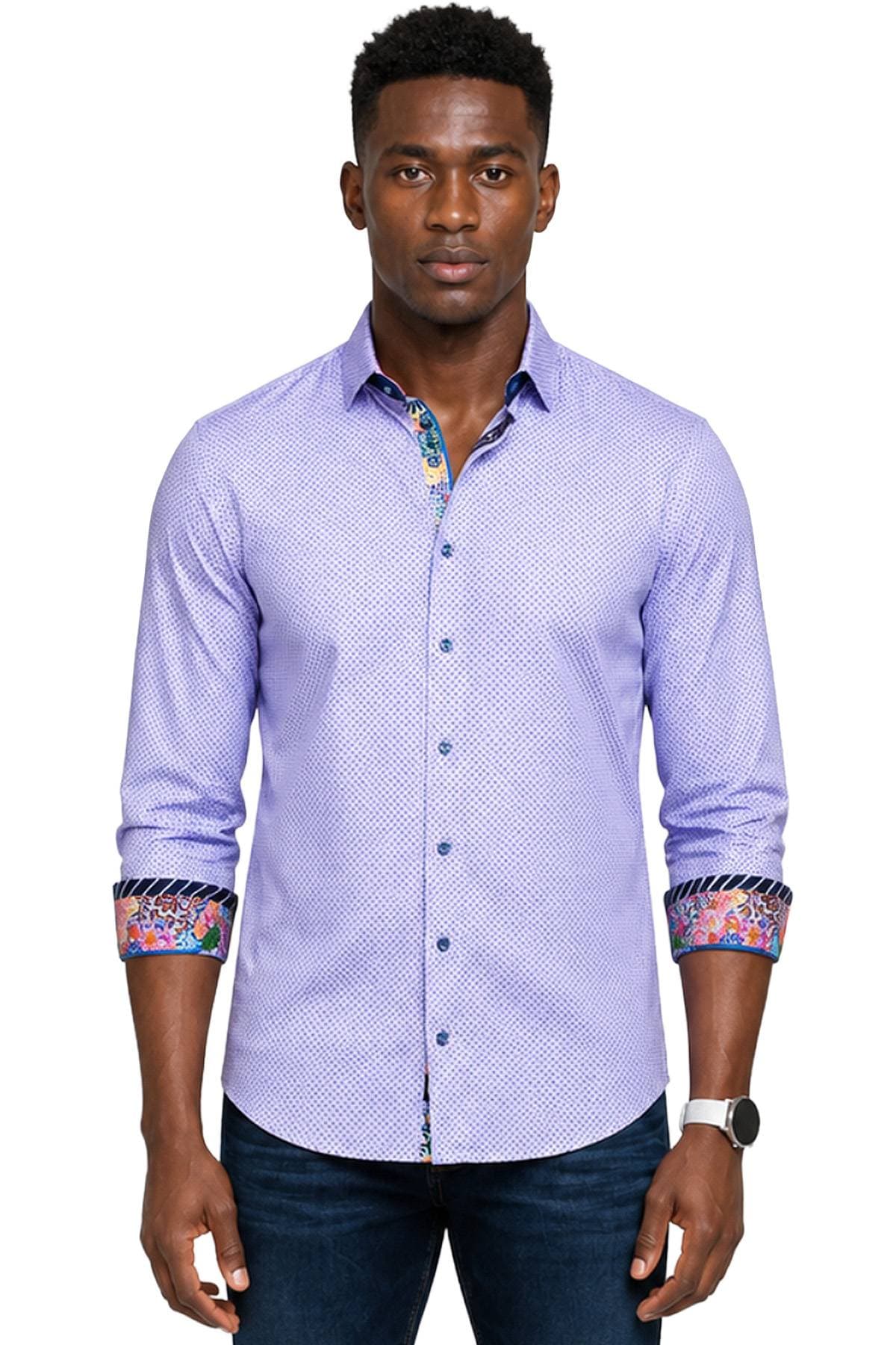 Lavender Purple Stretch Cotton Shirt | Men's - 195.0000 - Main product view