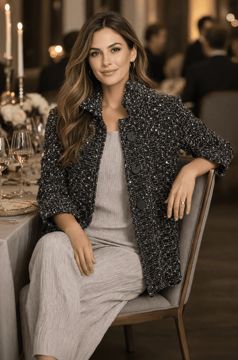 Black Tweed Mesh Evening Jacket | Women's - $285.00 - View 2 of 6
