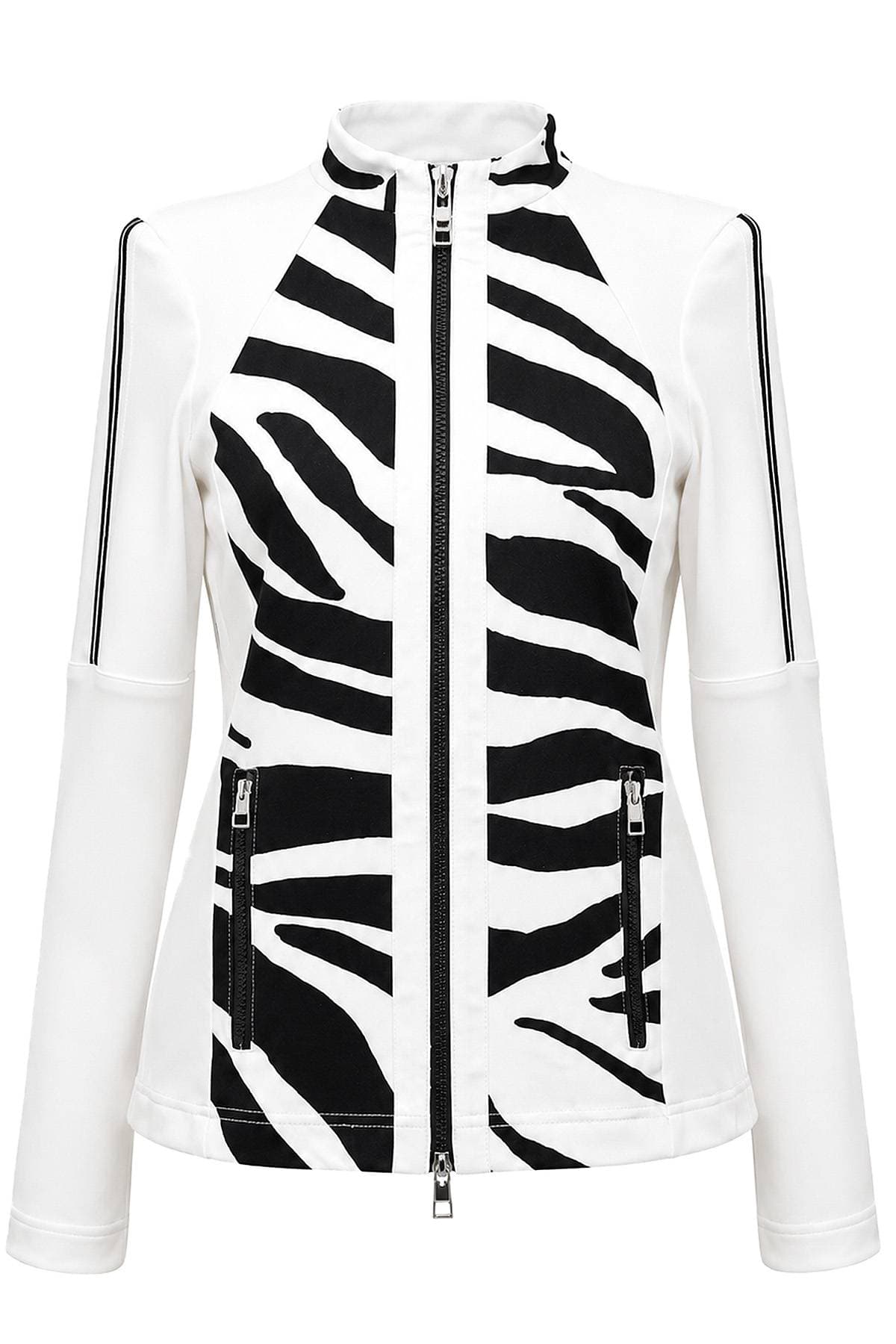 Sporty Zip-Front Jacket in Black and White Print | Women's - $295.00 - View 9 of 10