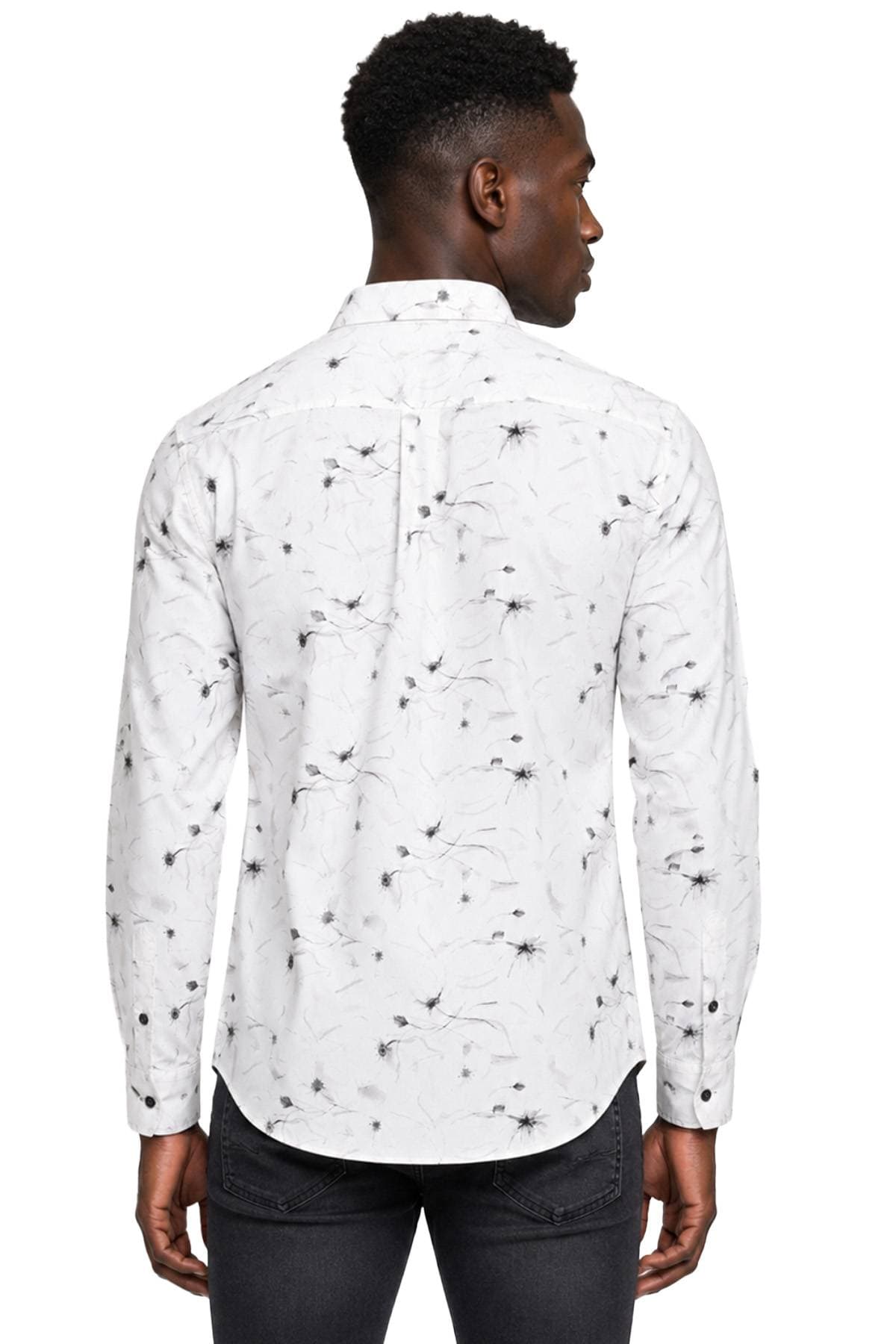 White Black Printed Cotton Stretch Shirt | Men's - 195.0000 - Alternative view 5